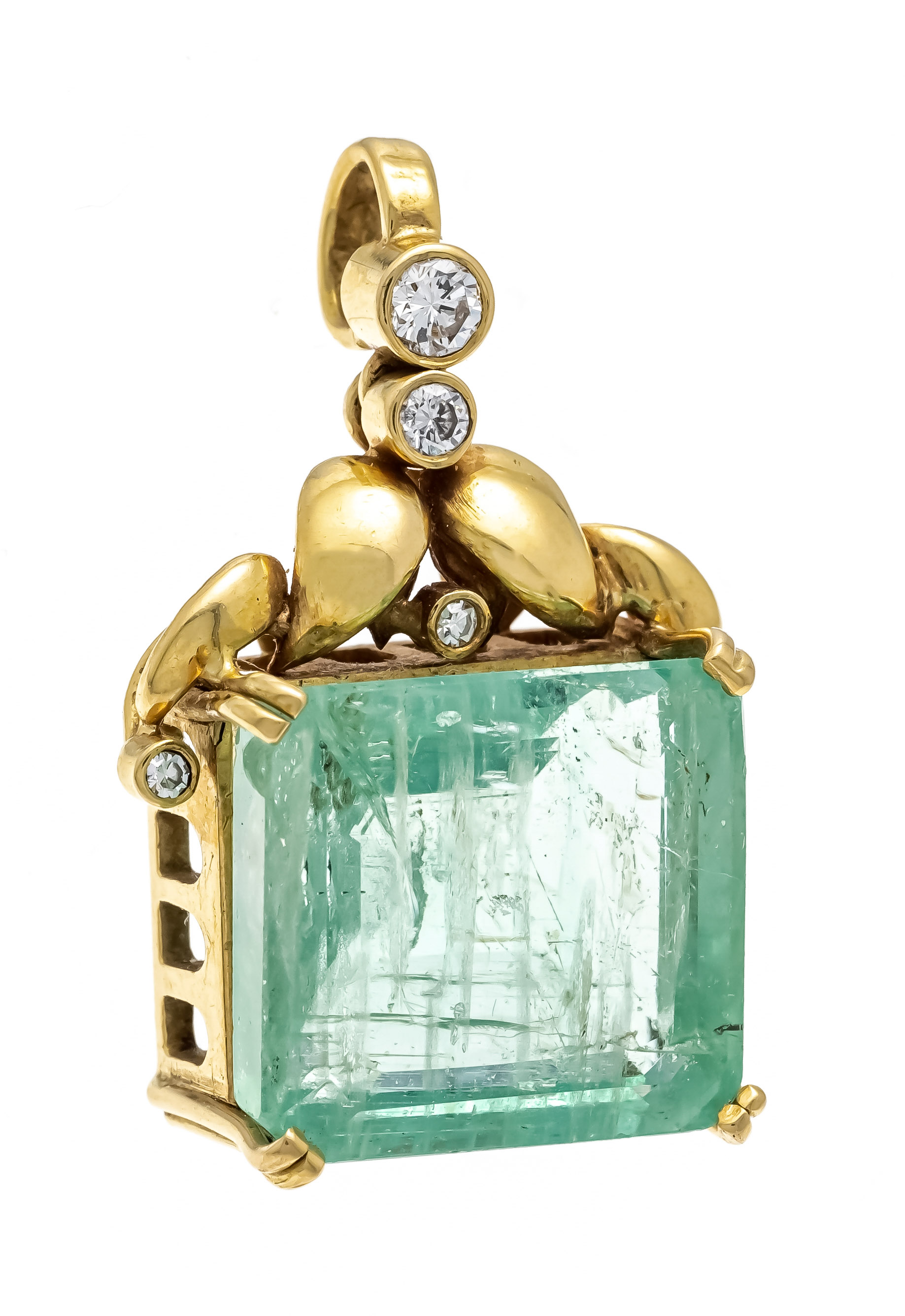 Emerald pendant GG 750/000 with an emerald cut faceted emerald 13.9 x 12.7 x 8.5 mm, approx. 13