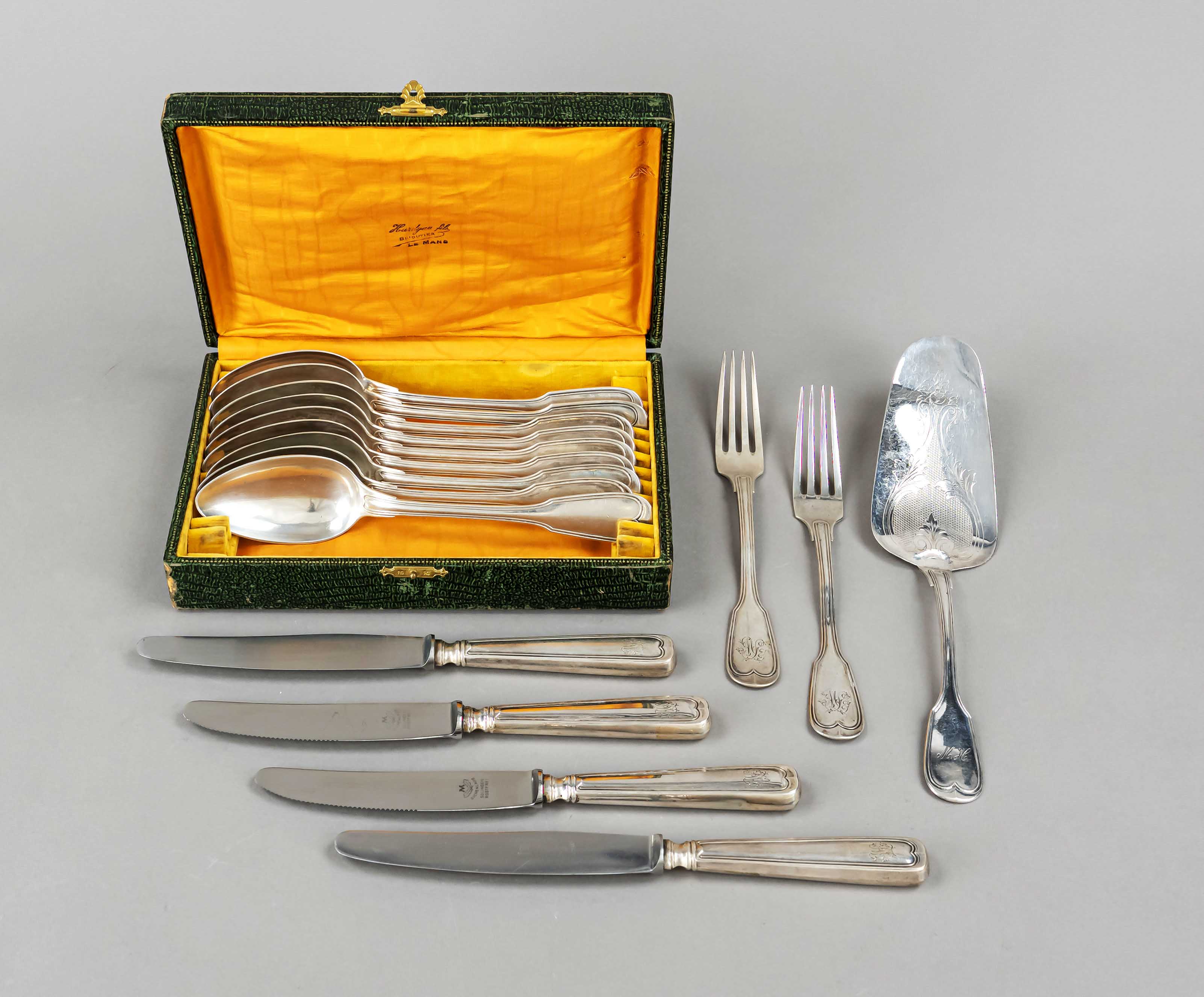 16 pieces of cutlery, 19th/20th century, silver various finenesses or tested, model Augsburger