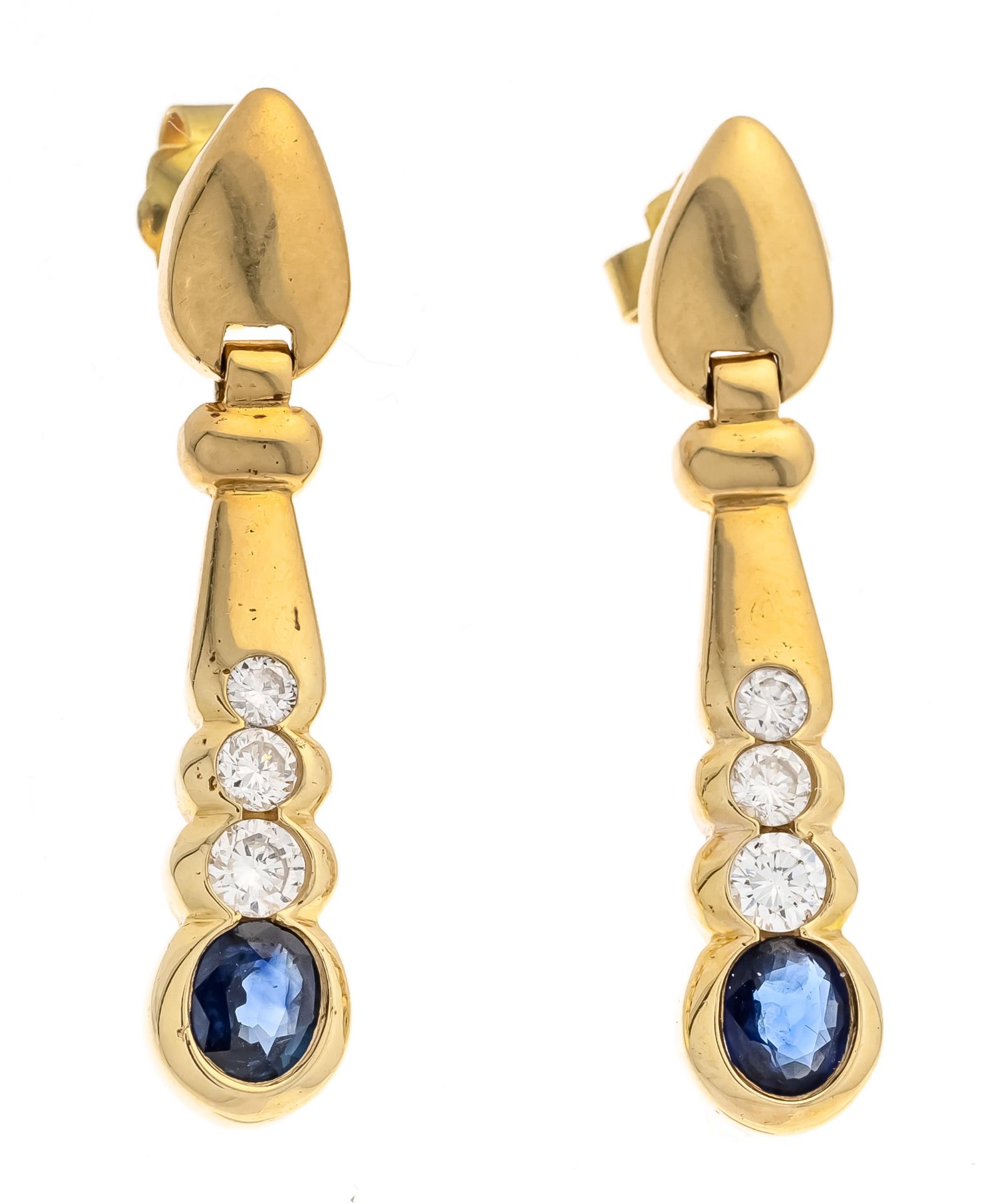 Sapphire diamond stud earrings GG 585/000 with 2 oval faceted sapphires, add. 0.76 ct blue,