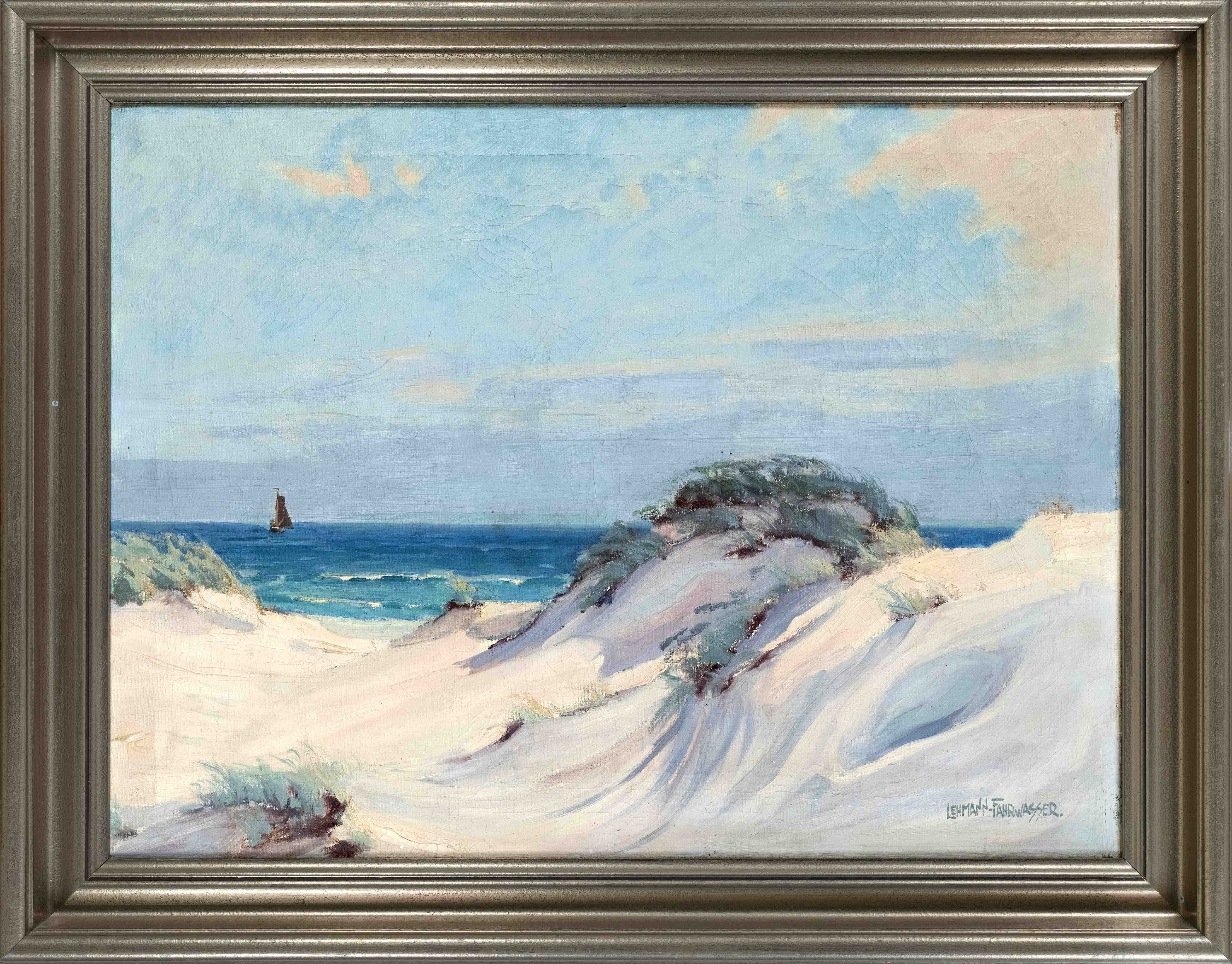 Georg Lehmann-Fahrwasser (1887-1977), Berlin landscape painter, Dunes with a view of the sea, oil on