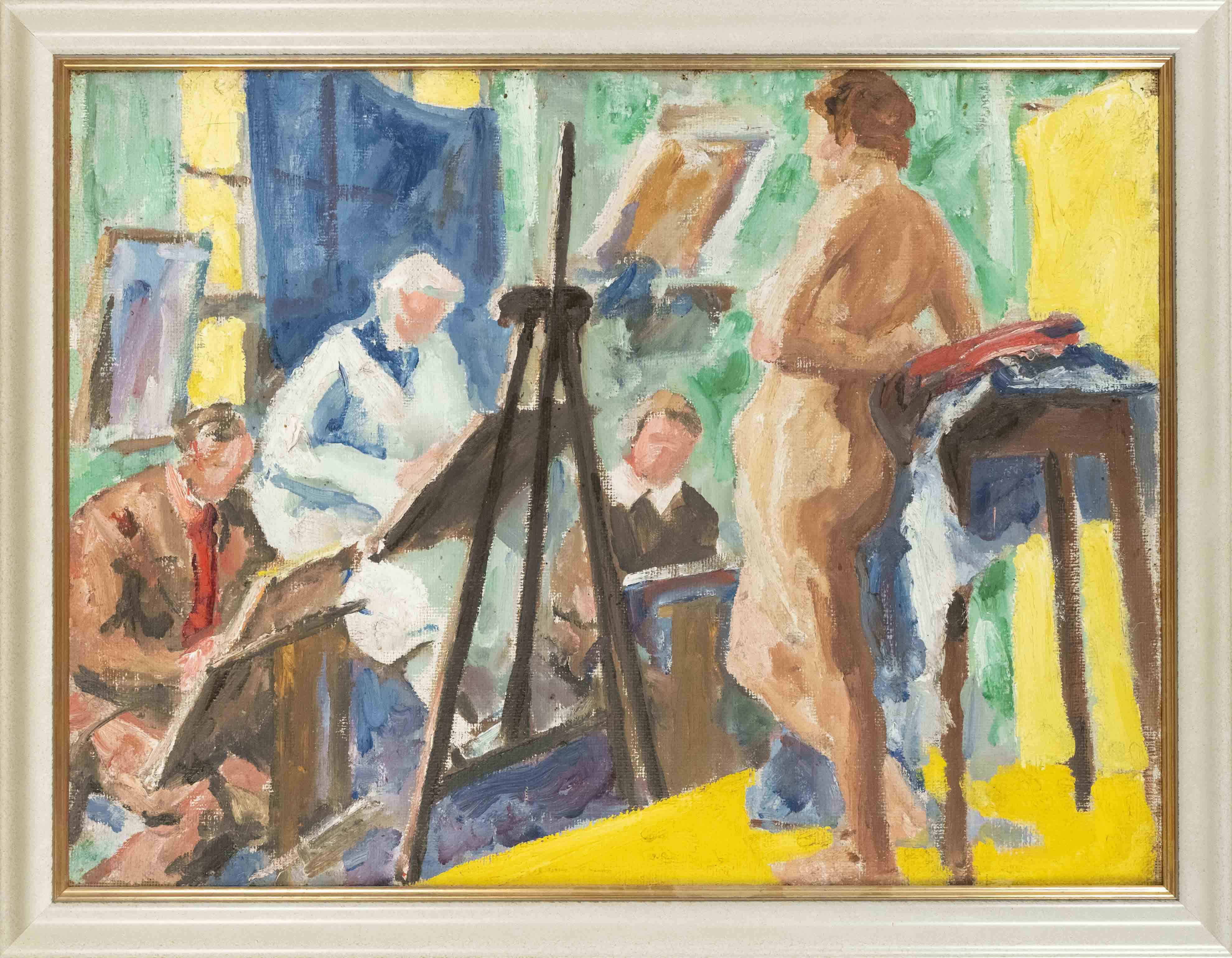 Carl Müller, German Expressionist 1st half 20th century, Nude Drawing Course, oil on sackcloth,