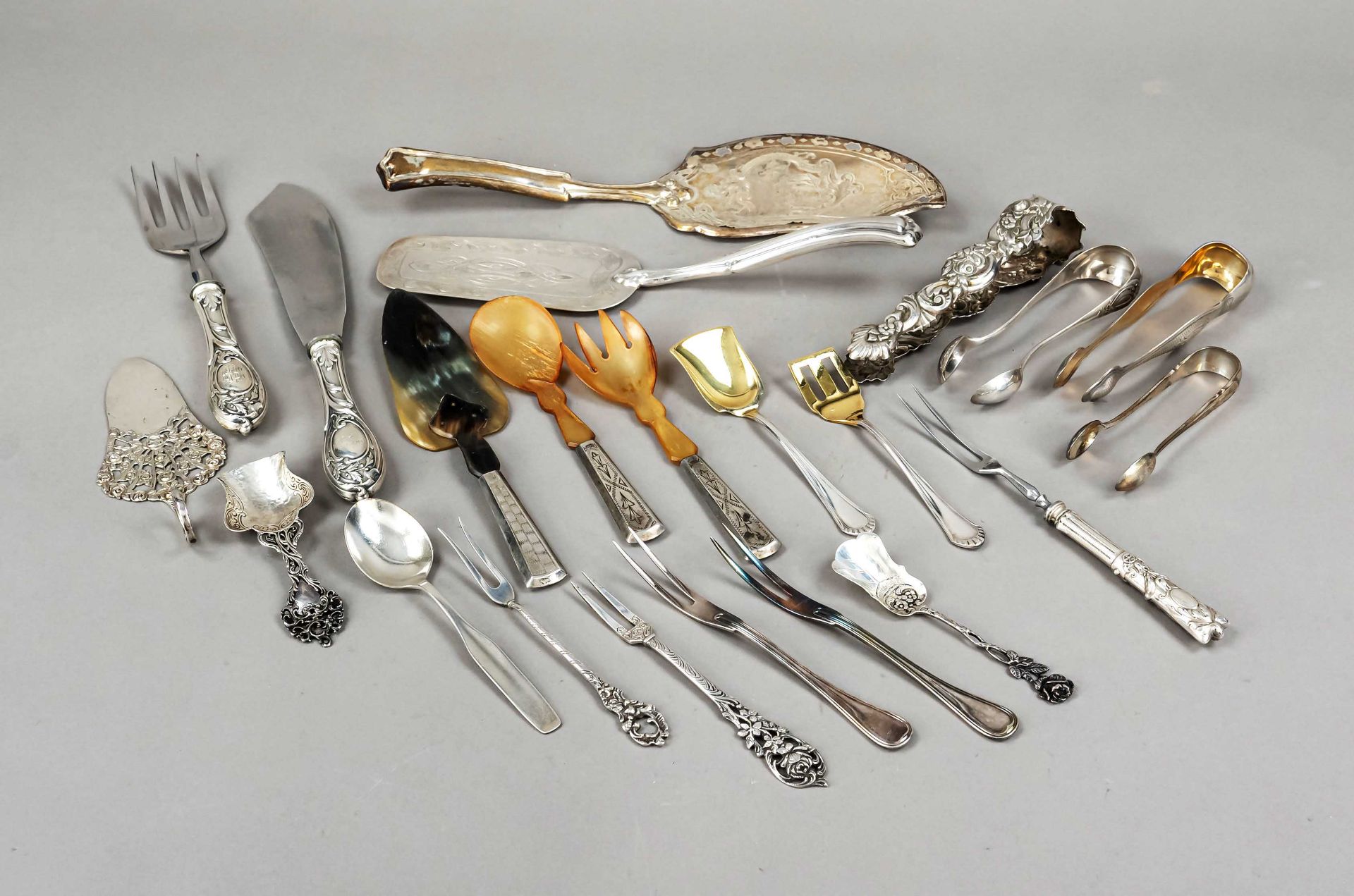 22 pieces of cutlery, 19th/20th century, silver of different finenesses, different decorations,