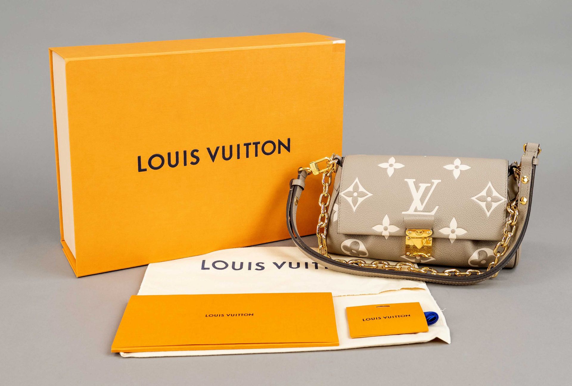 Louis Vuitton, Favorite NM Bicolor Monogram Empreinte Tourterelle Shoulder Bag, gray and beige