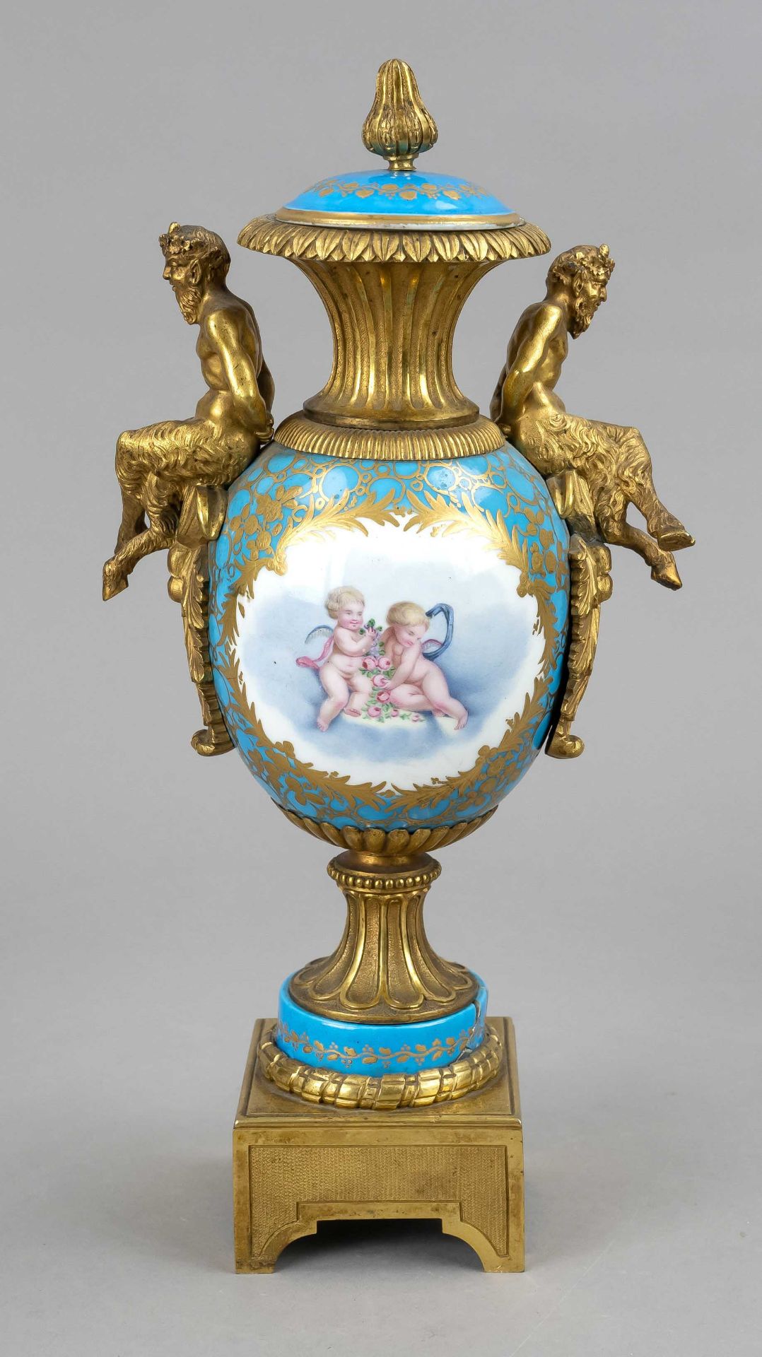 Goblet vase with bronze mounting, France, 19th century, in the style of Sevres, amphora vase with