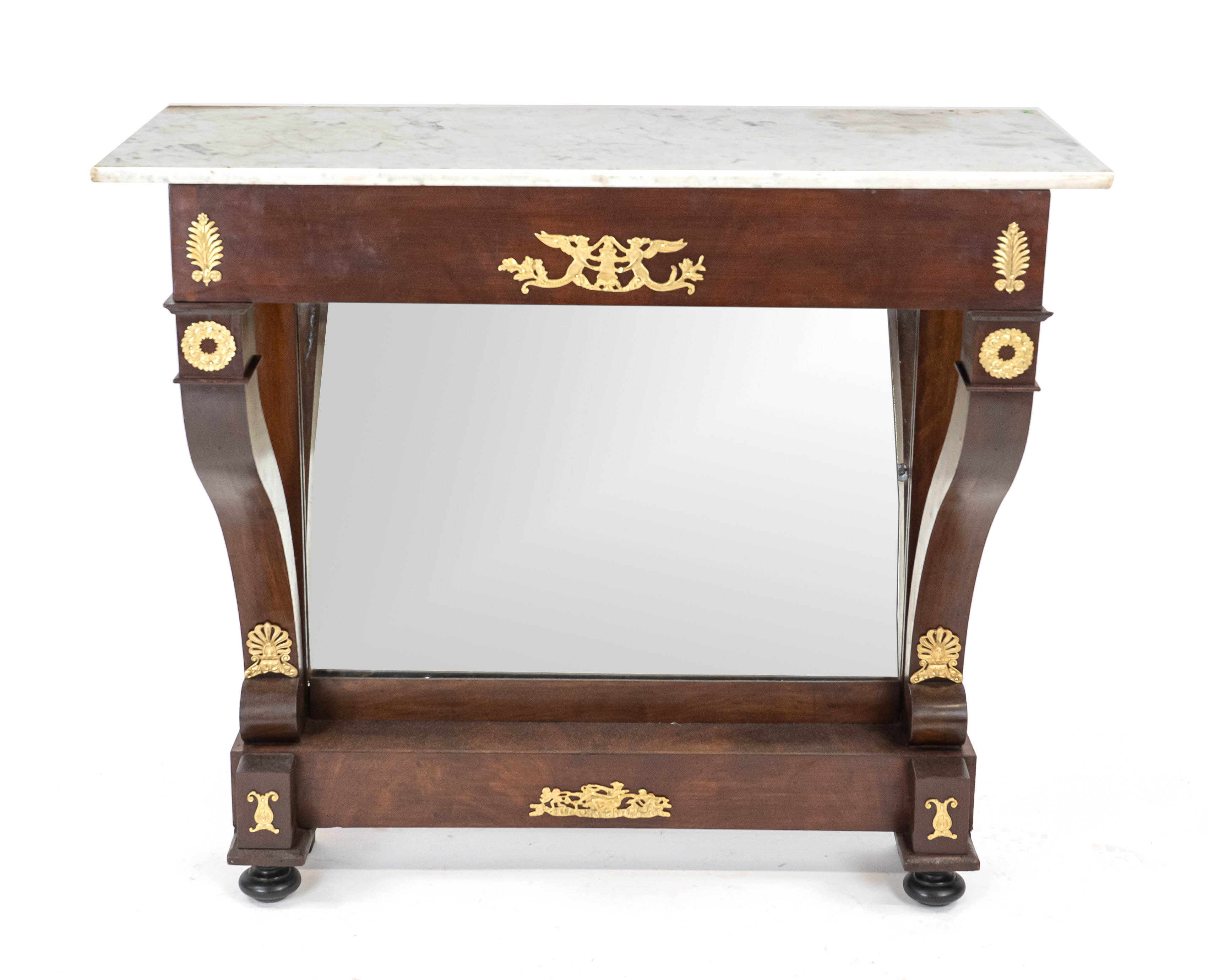 Biedermeier console table circa 1810, mahogany, gilt brass applications typical of the period,