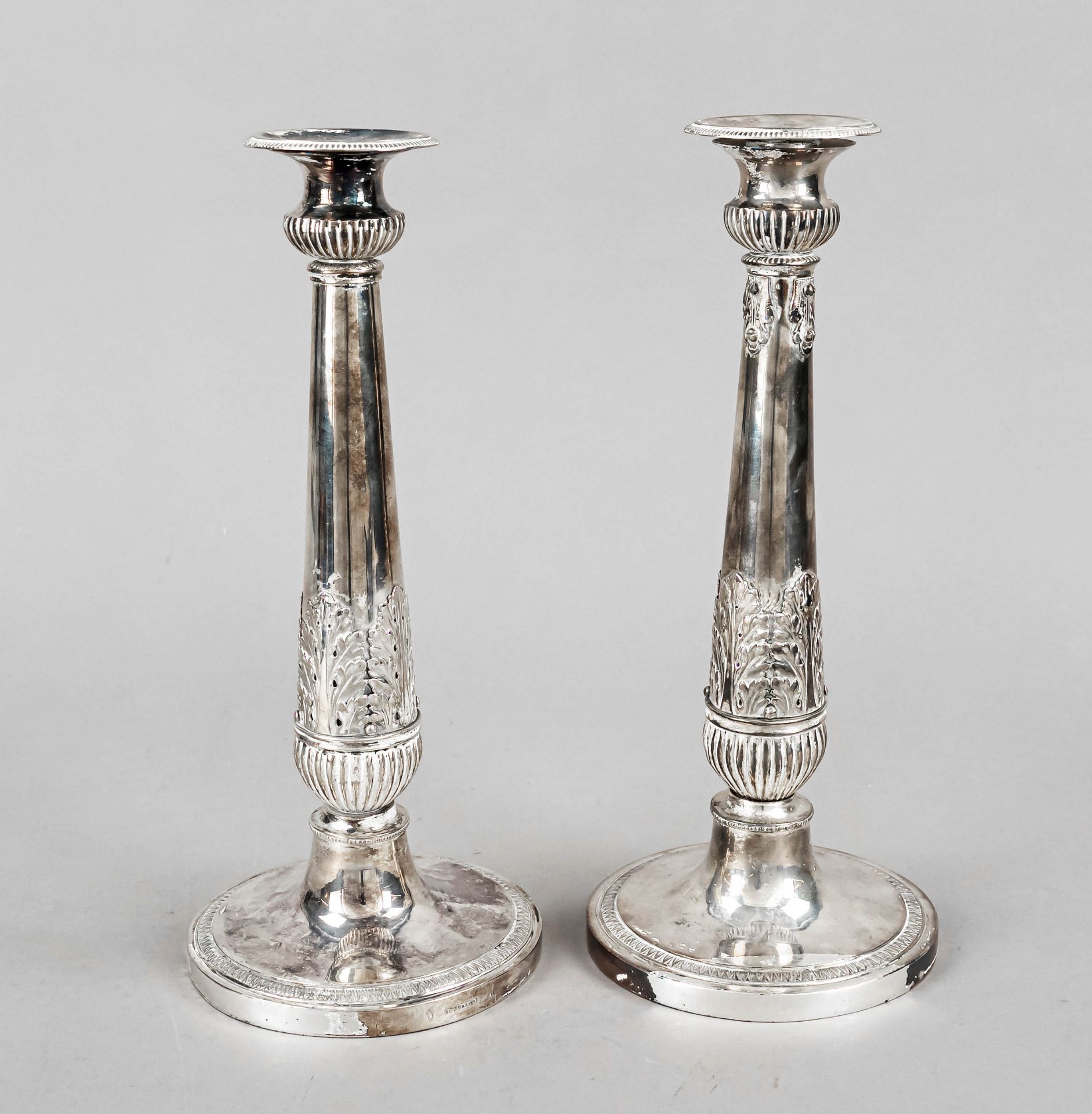 Pair of candlesticks, German, 1825, hallmark Augsburg, master mark Johann Alois (aka Johann Nepomuk)