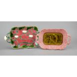 Two rectangular trays, Villeroy & Boch, around 1900, 1x with water lily decor 1x with cavalier and