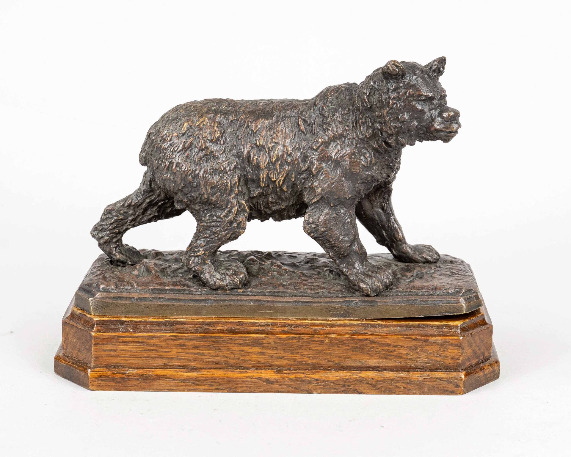 Anonymous, probably Russian sculptor of the 19th century, lurking bear, brown patinated bronze on