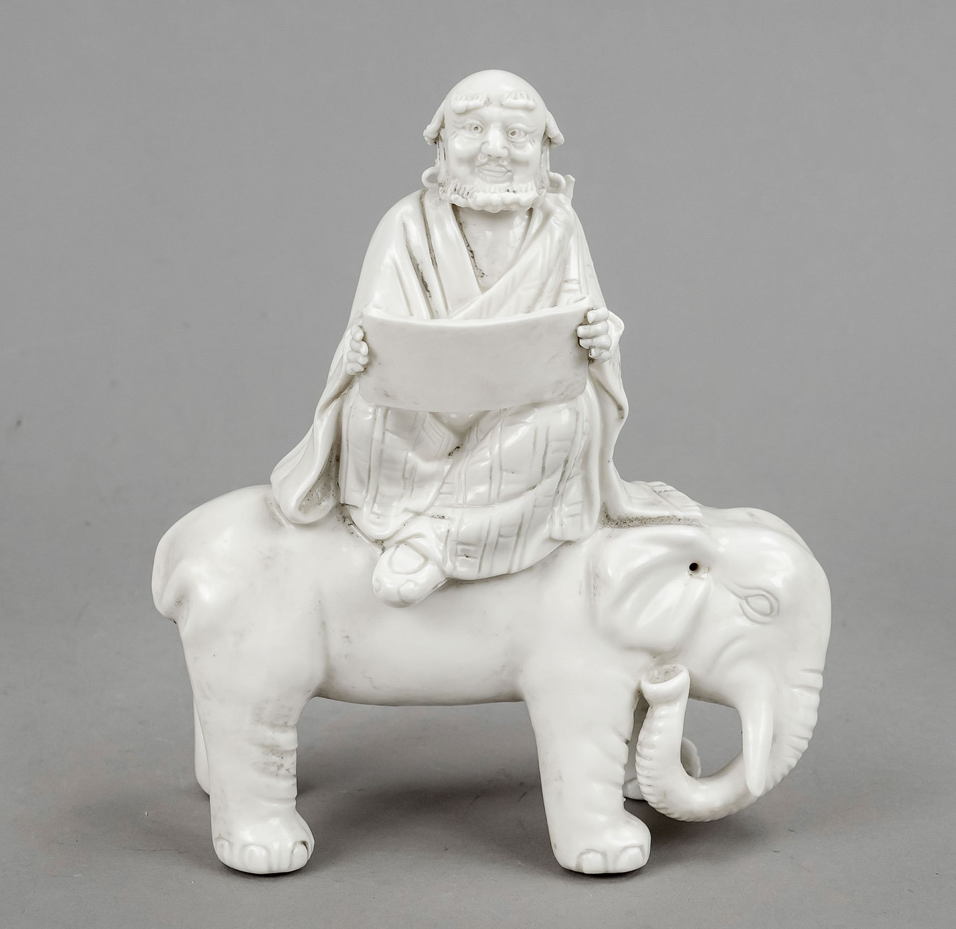 Arhat Kalika Blanc de Chine, China, 19th/20th century, dehua porcelain of Luohan reading the