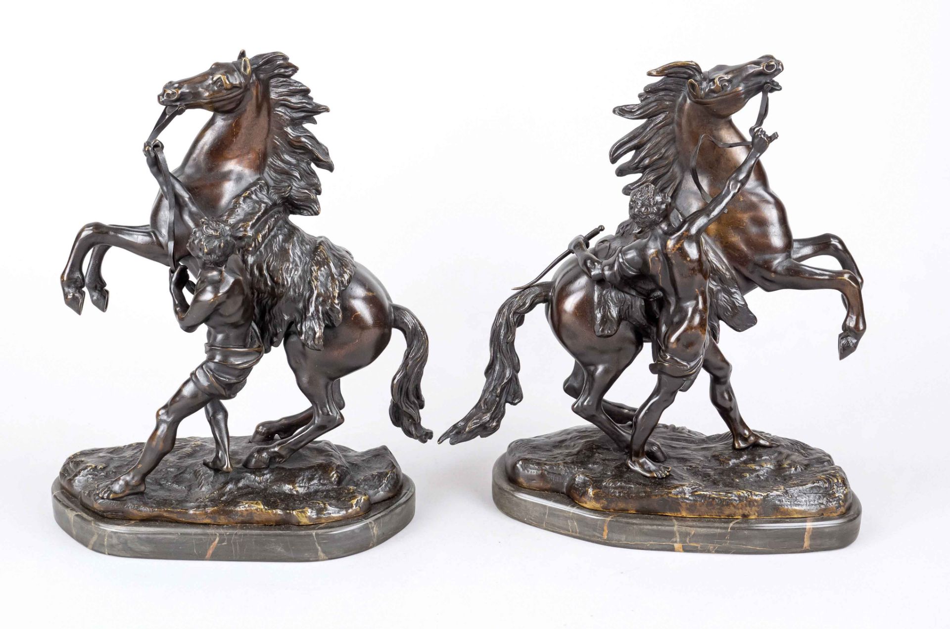 Guillaume Coustou (1677-1746), after, 'Pair of horses of Marly', 19th century, bronze with dark - Image 2 of 2