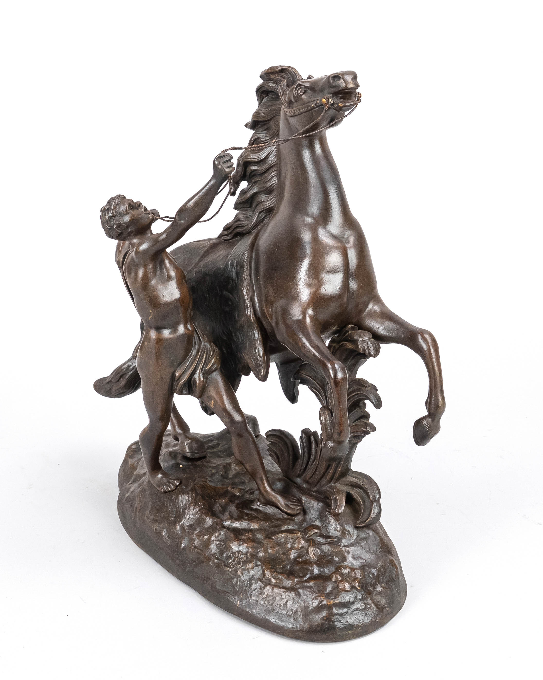 Guillaume Coustou (1677-1746), after, horse tamer (Cheval de Marly), bronze, brown-black