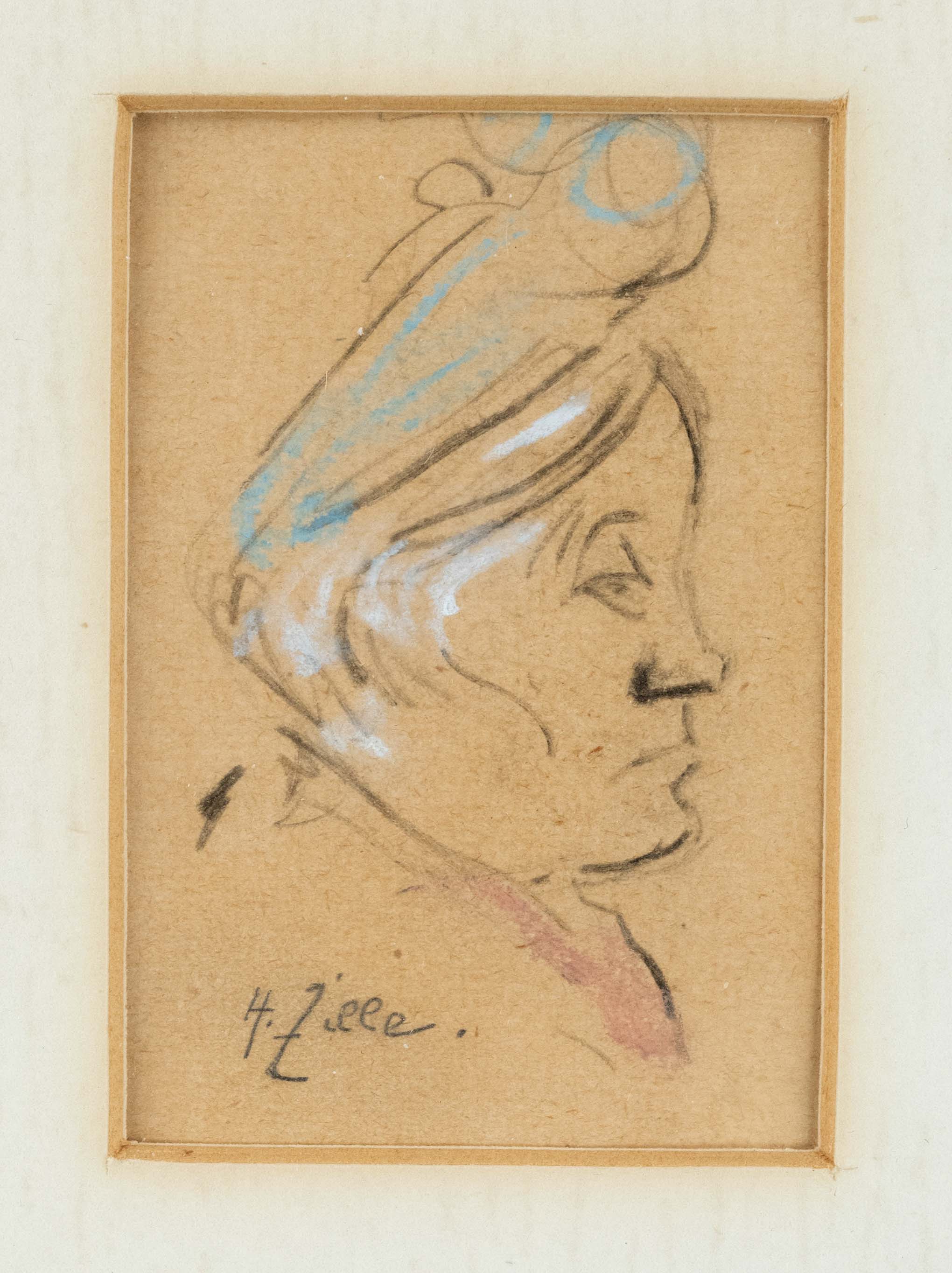 Heinrich Zille (1858-1929), Head of an elderly woman in profile, charcoal and color chalk on sand