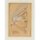 Heinrich Zille (1858-1929), Head of an elderly woman in profile, charcoal and color chalk on sand