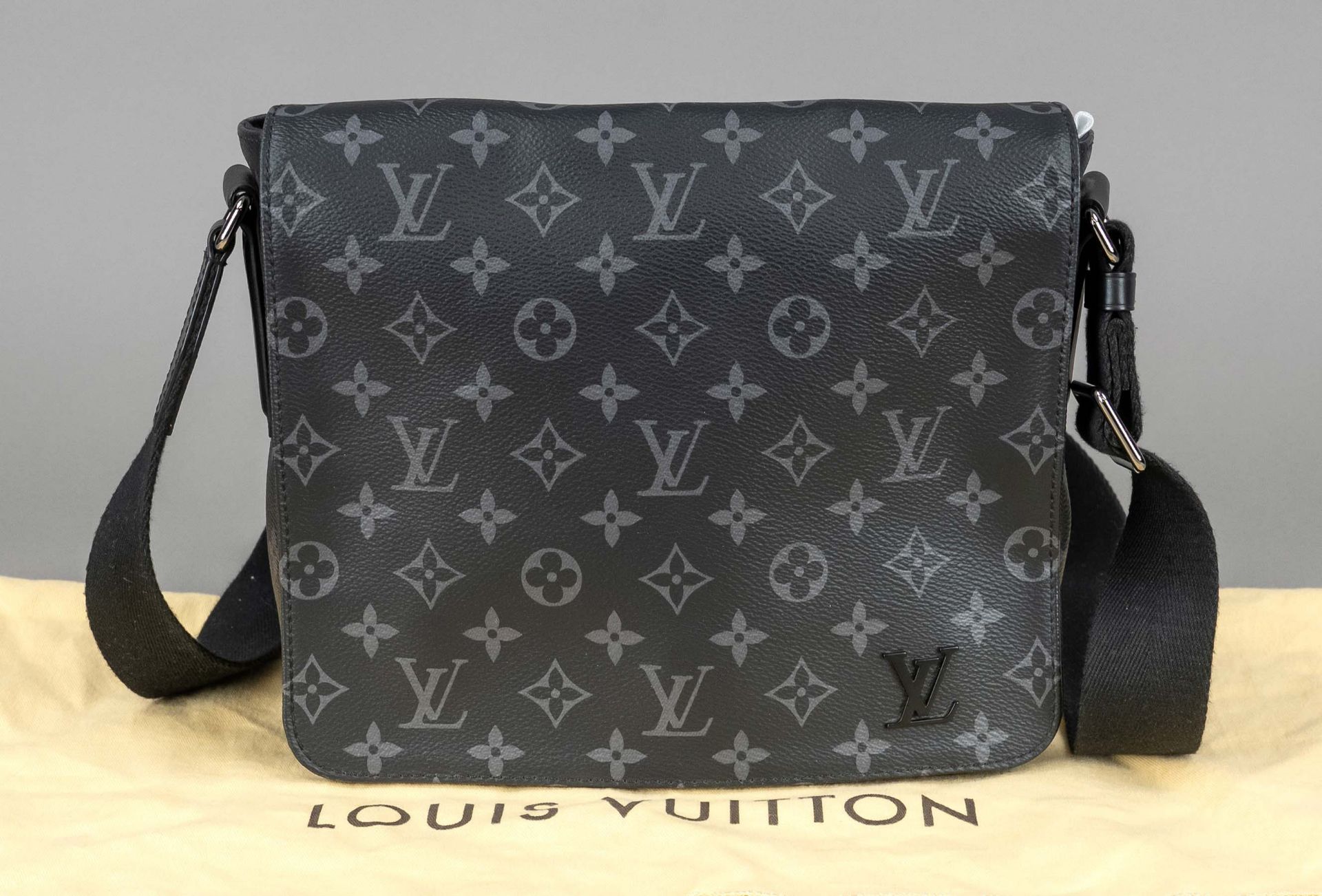 Louis Vuitton, Monogram Eclipse Canvas District Messenger Bag, rubberized cotton fabric in classic