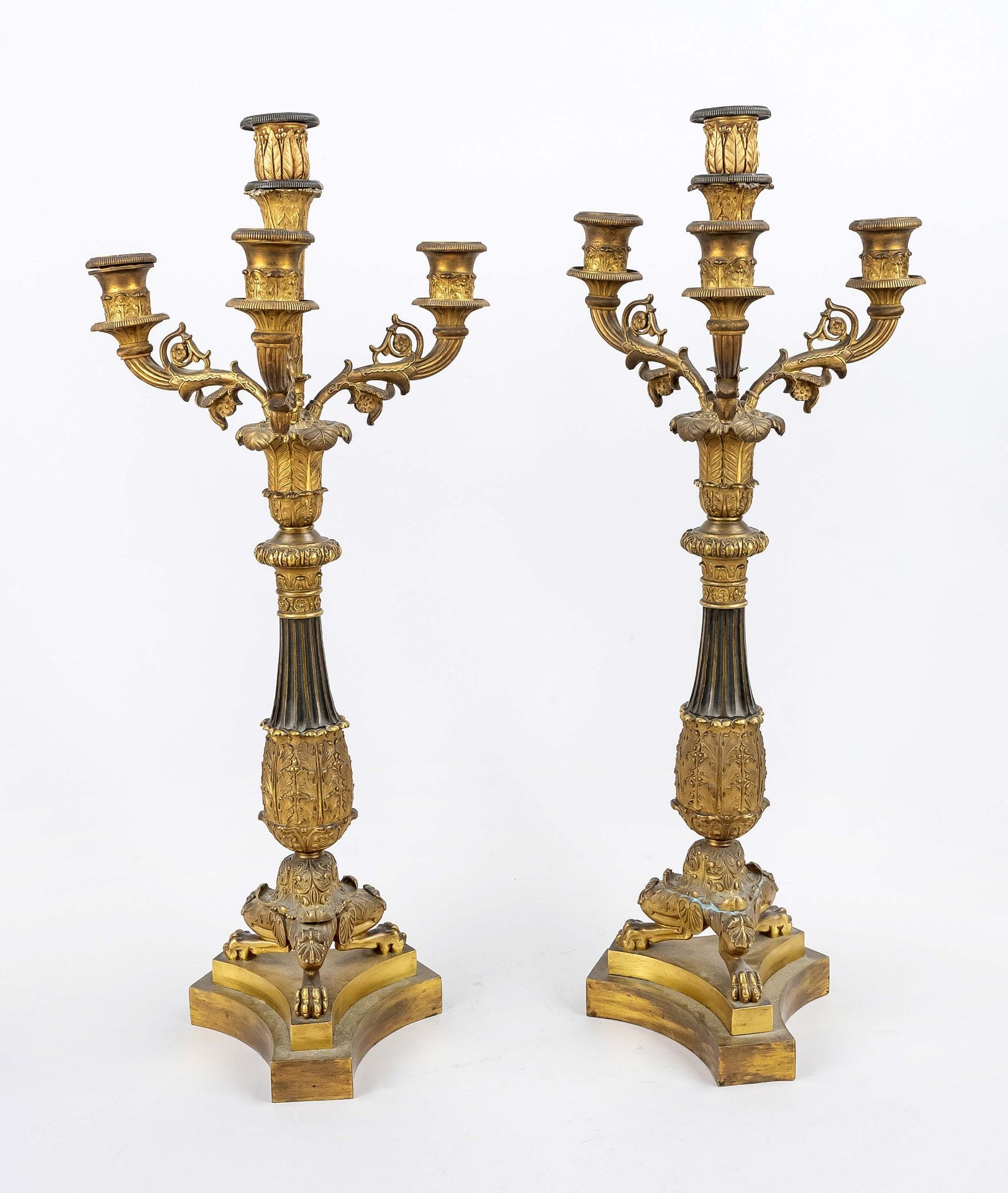 Pair of Empire candlesticks, France, 1st half of the 19th century, bronze with residual gilding.