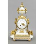 Marble pendule Louis Seize, fire gilded, 2.H.19.c., white marble with gilded bronze applications,
