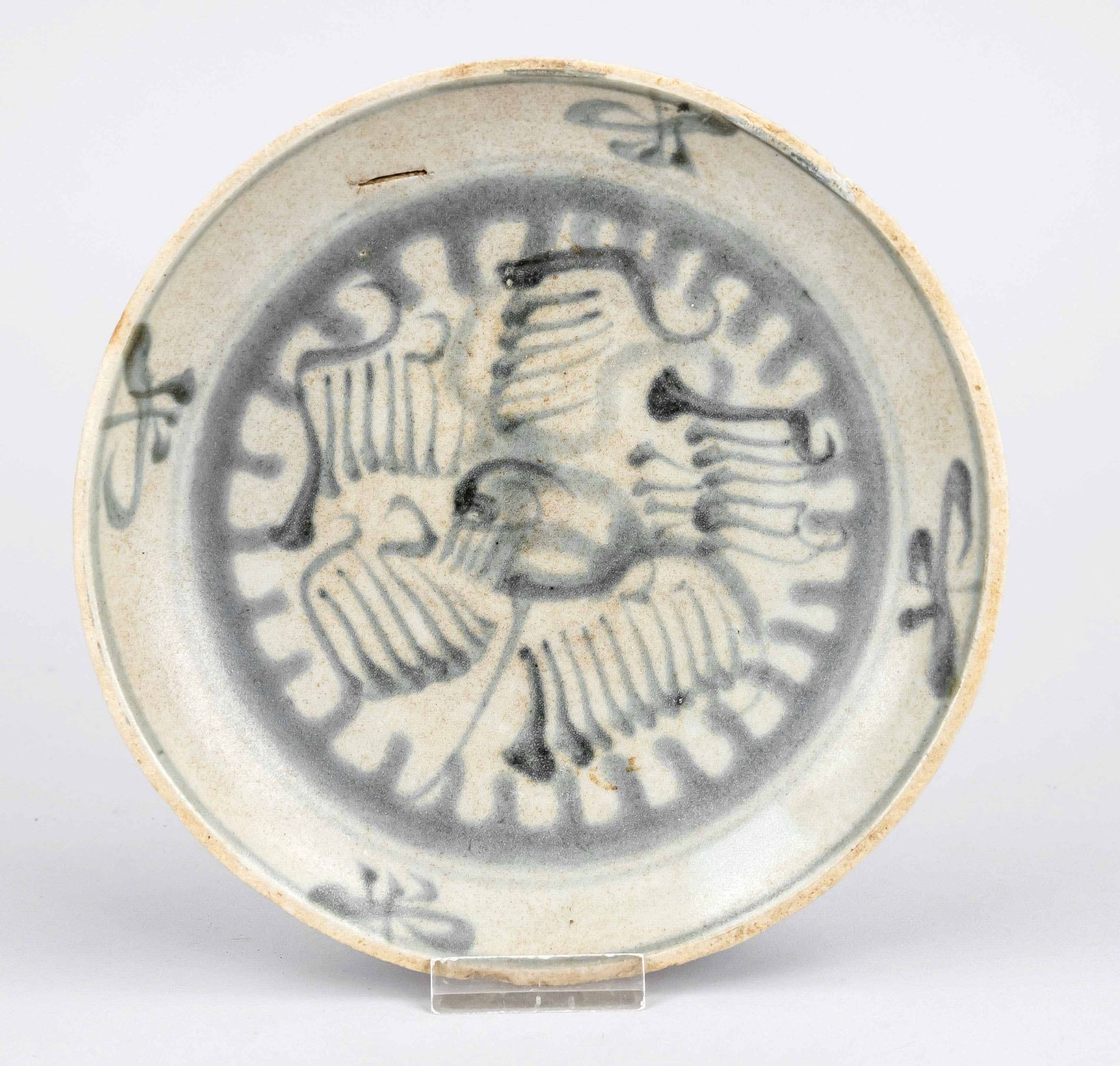 Phoenix plate no.3, Qing dynasty(1644-1911), 17th/18th century, partly corallated porcelain with