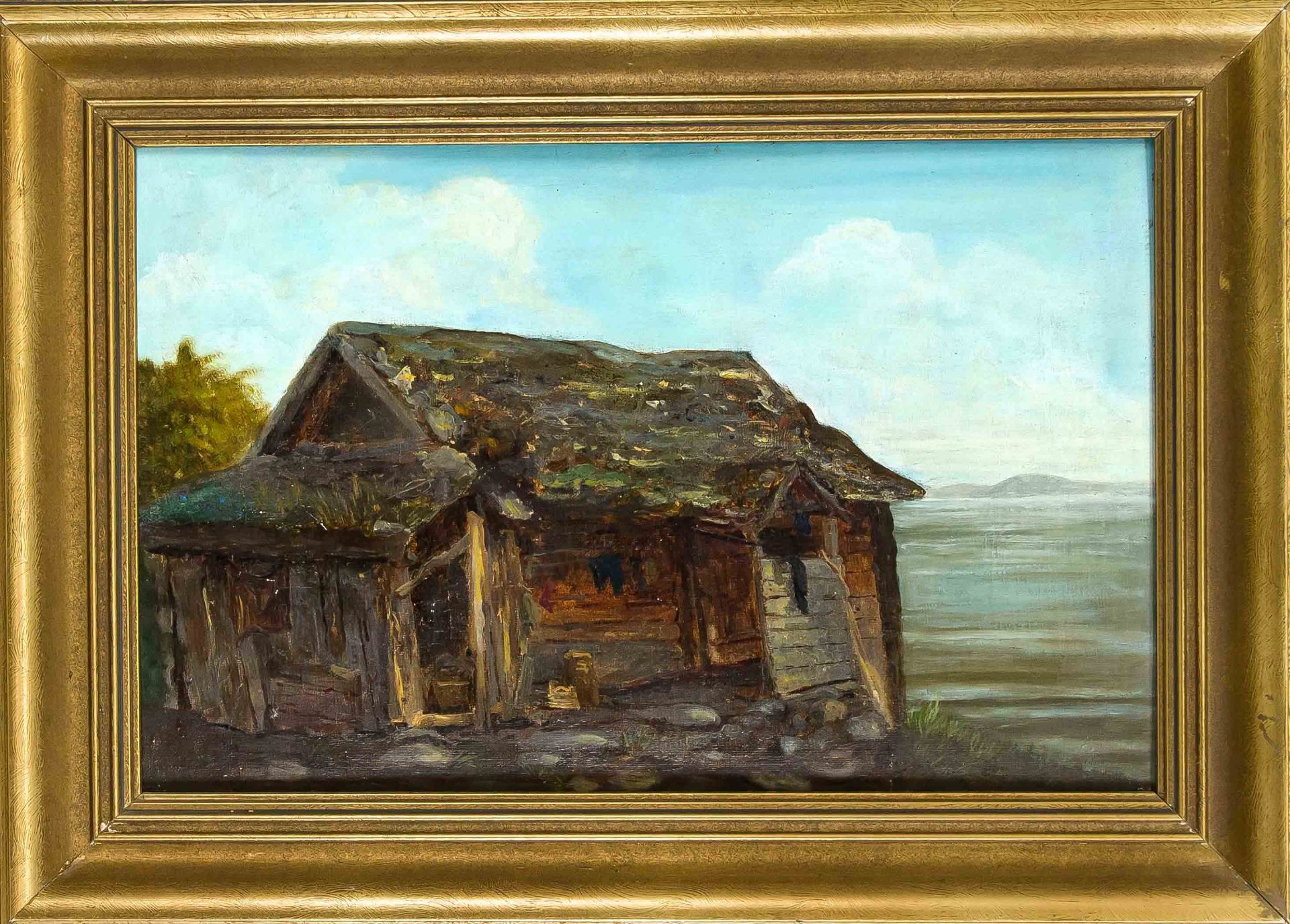 Richard Fresenius (1844-1903) (attrib.), ''Norweger Hütte'', oil on canvas mounted on cardboard,