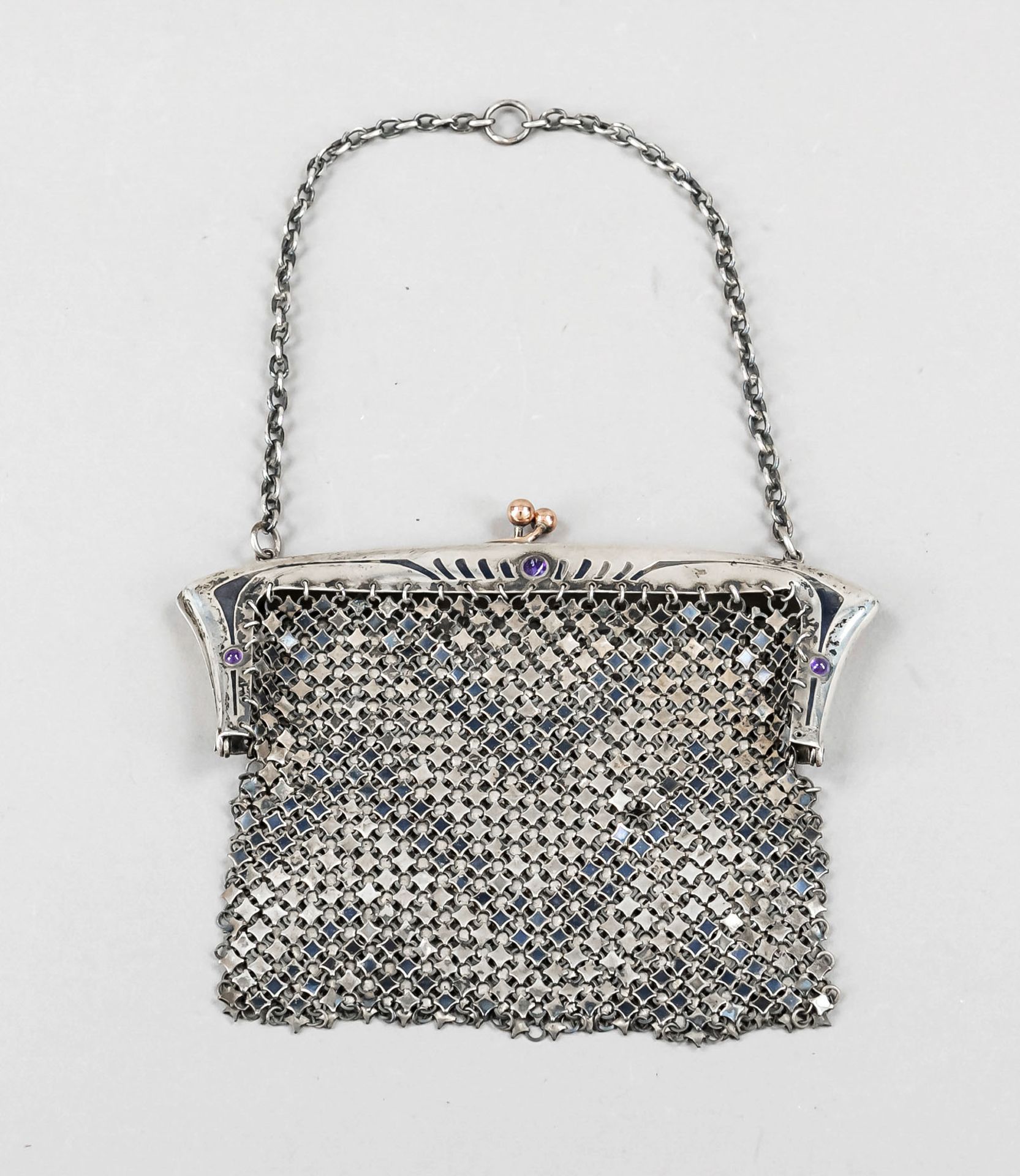 Art Nouveau evening bag, German, c. 1900, maker's mark Fritz Bemberg, Pforzheim, silver 935/000,