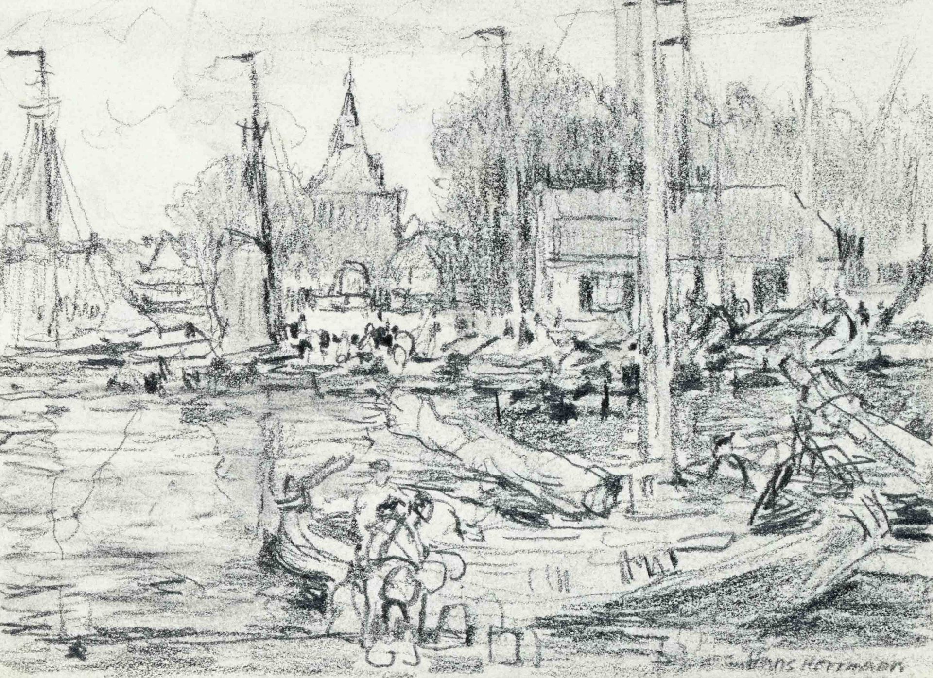 Hans Herrmann (1858-1942), group of 13 drawings and sketches by the German Impressionist. Mostly