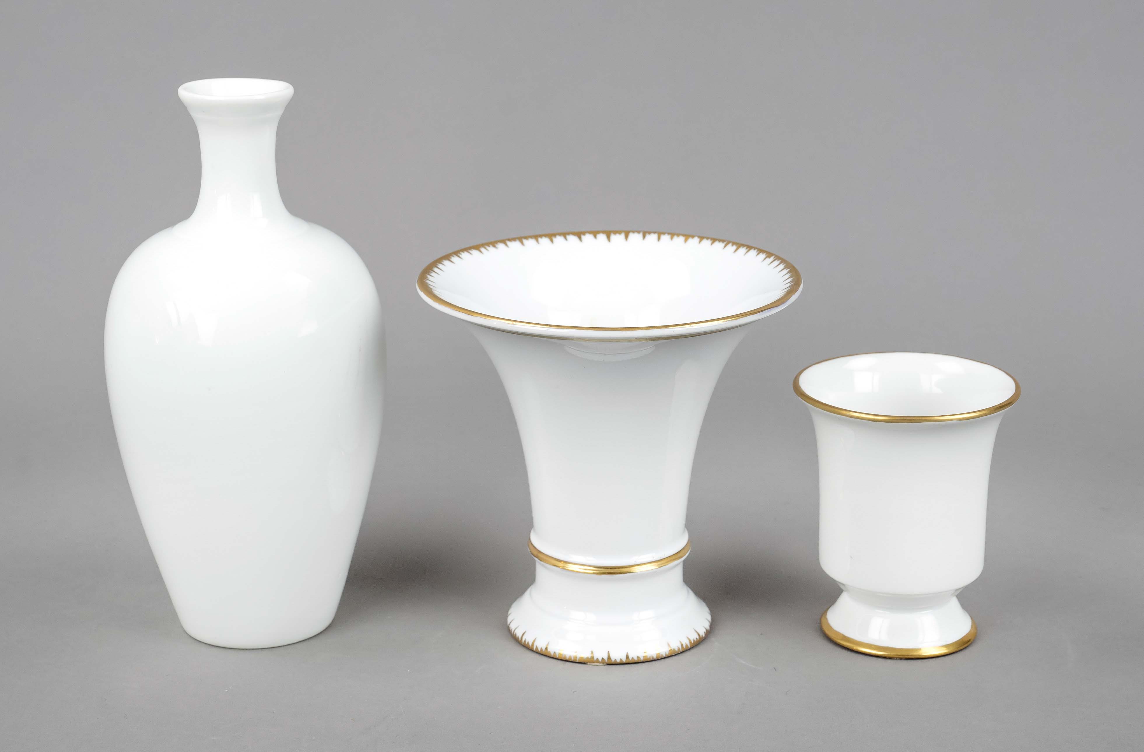 Three vases, KPM Berlin, 2nd half of 20th century, 2nd choice, white, Japanese vase, design