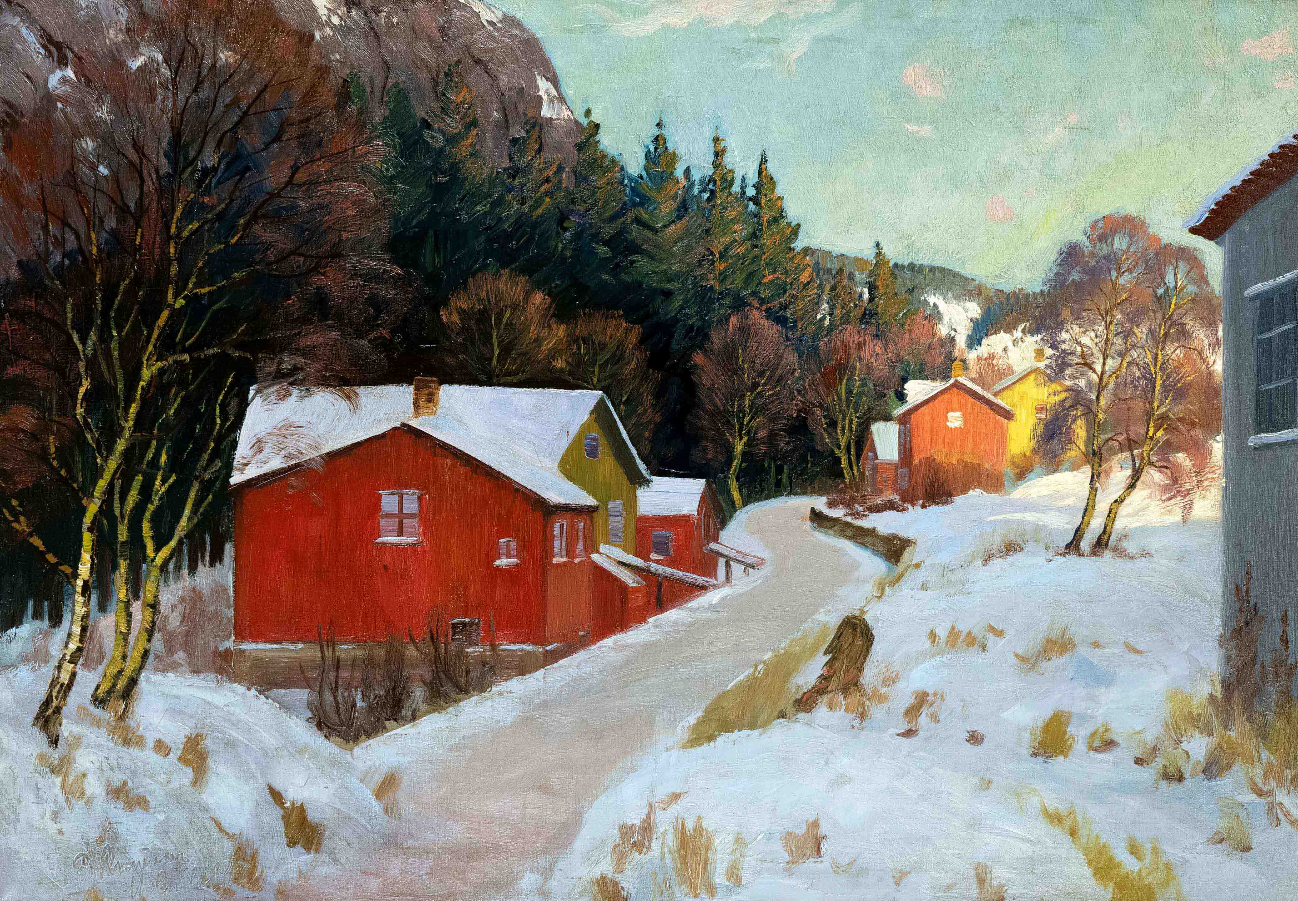 Unidentified, probably Swedish painter 1st half century, large Swedish winter landscape in