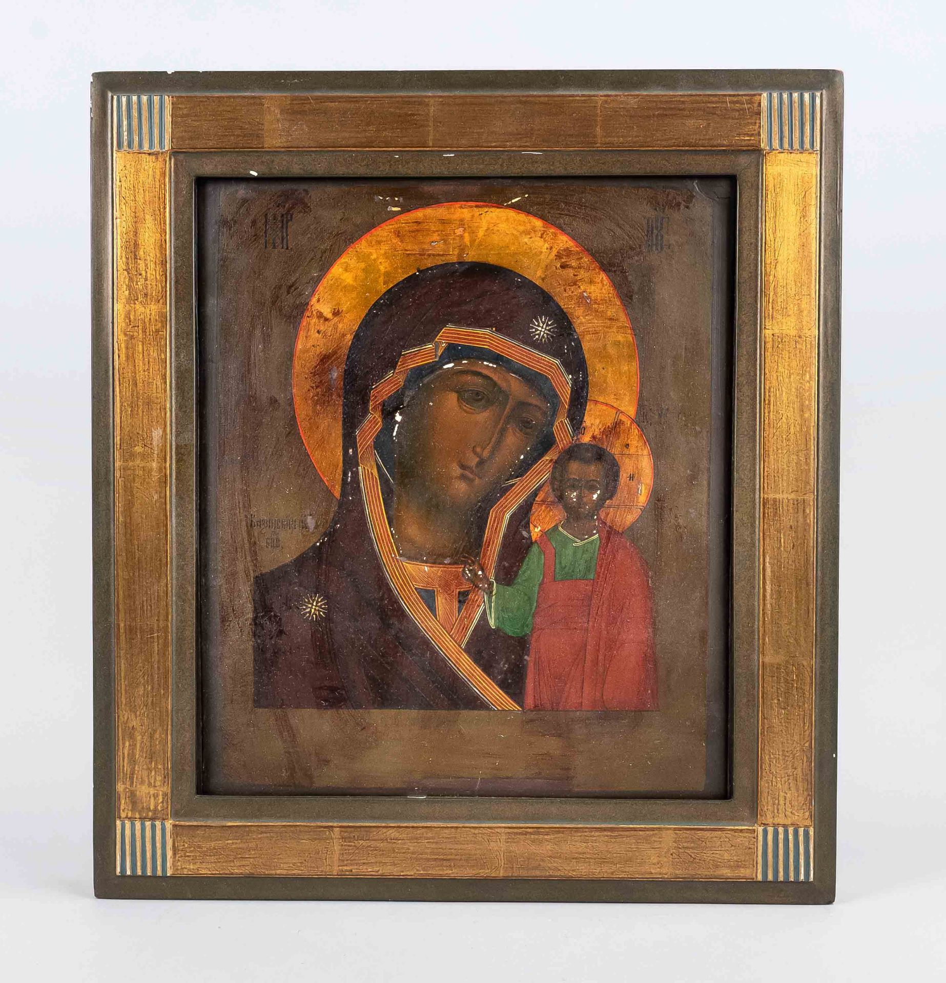 Icon, probably Russia, 19th/20th century, polychrome eitemperea on wood, partially decorated with