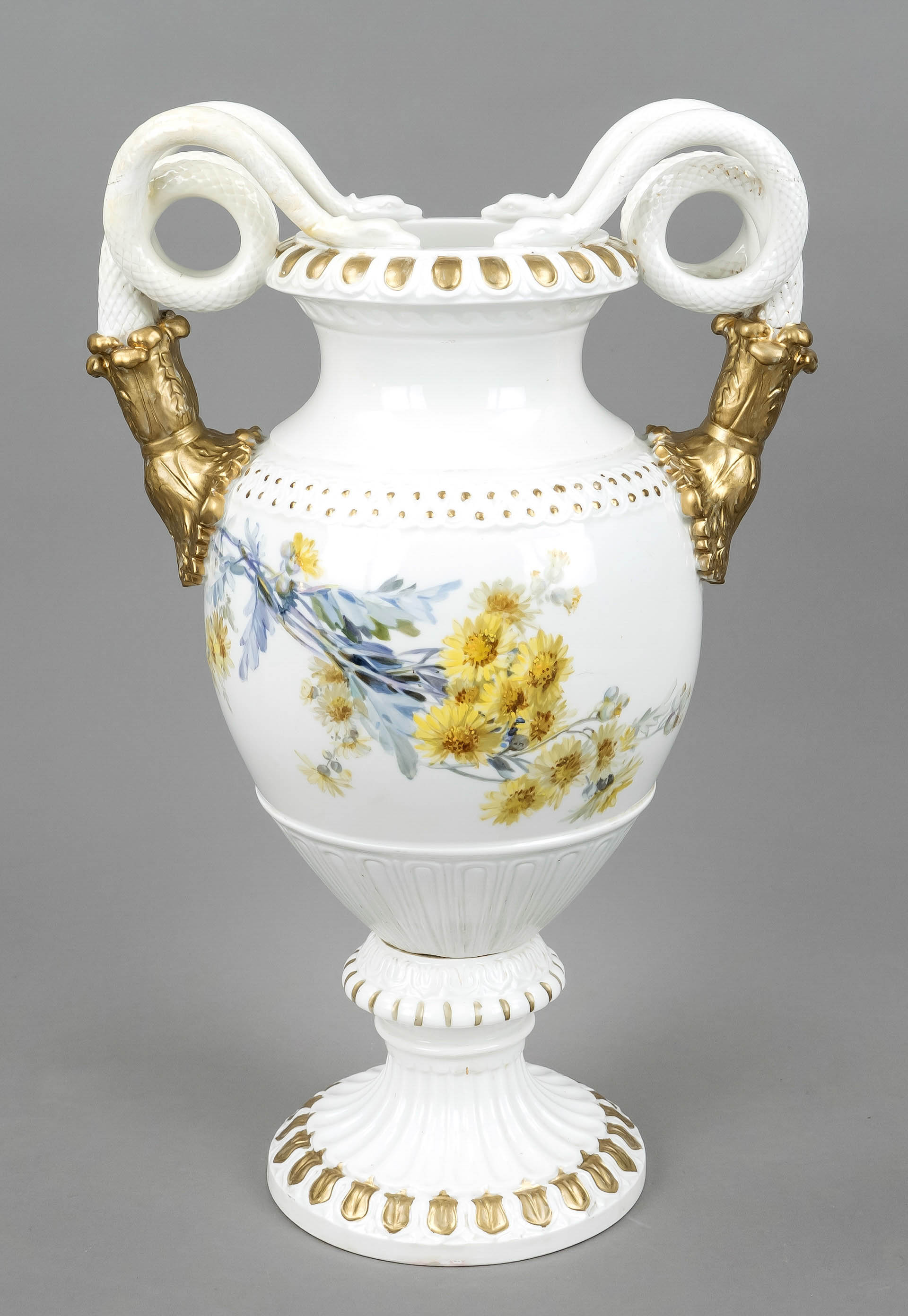 Large snake-handled vase, Meissen, Knaufschwerter 1850-1924, 2nd choice, amphora form with side - Image 2 of 2