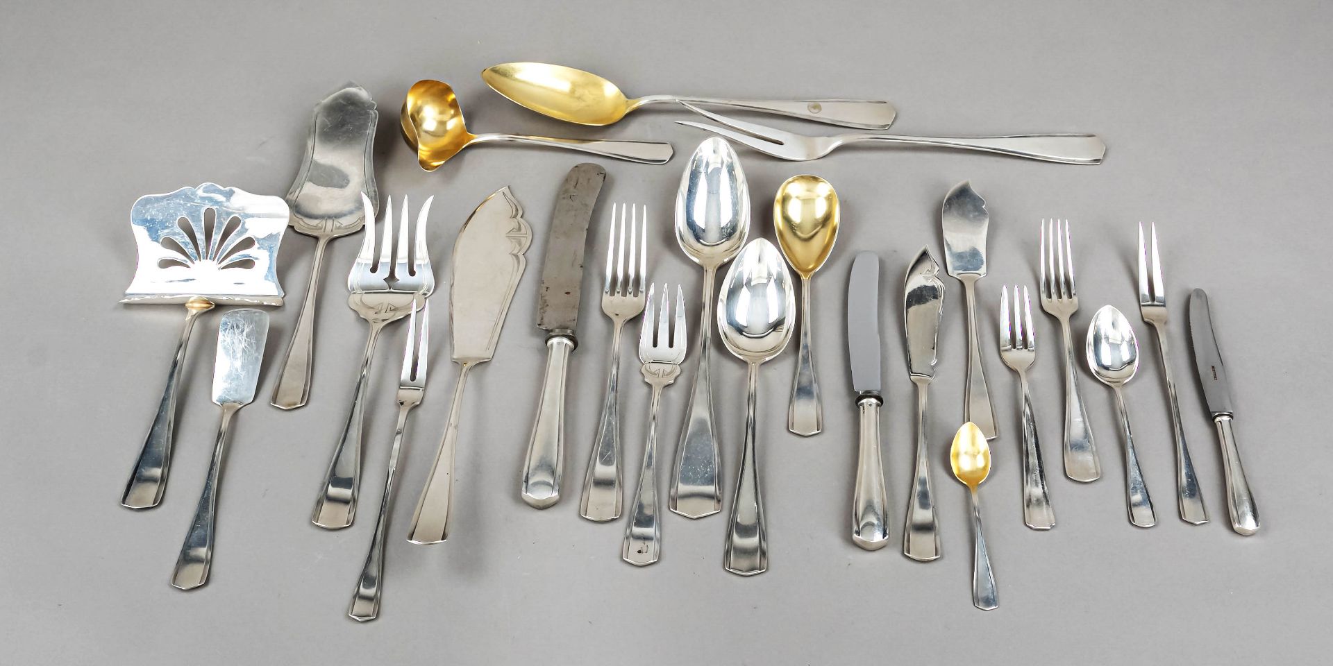 Cutlery for twelve persons, German, 20th c., MZ, jeweler's mark P. Krauspe, silver 800/000, smooth