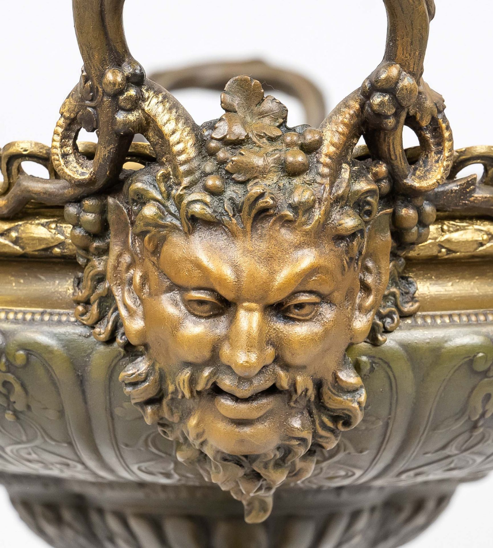 Free-standing state jardiniere, 19th century, four-pass base with satyr putti bacchants around a - Image 3 of 4