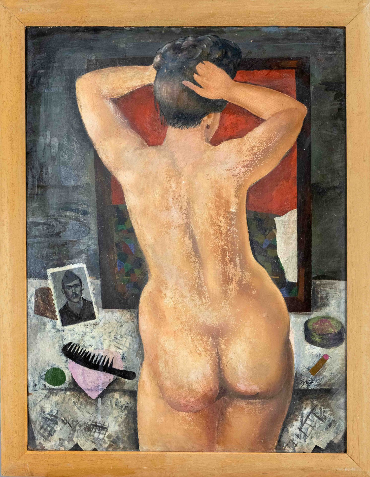 E. Strulev, Russian painter 2nd half of 20th century, female back nude in front of the mirror with