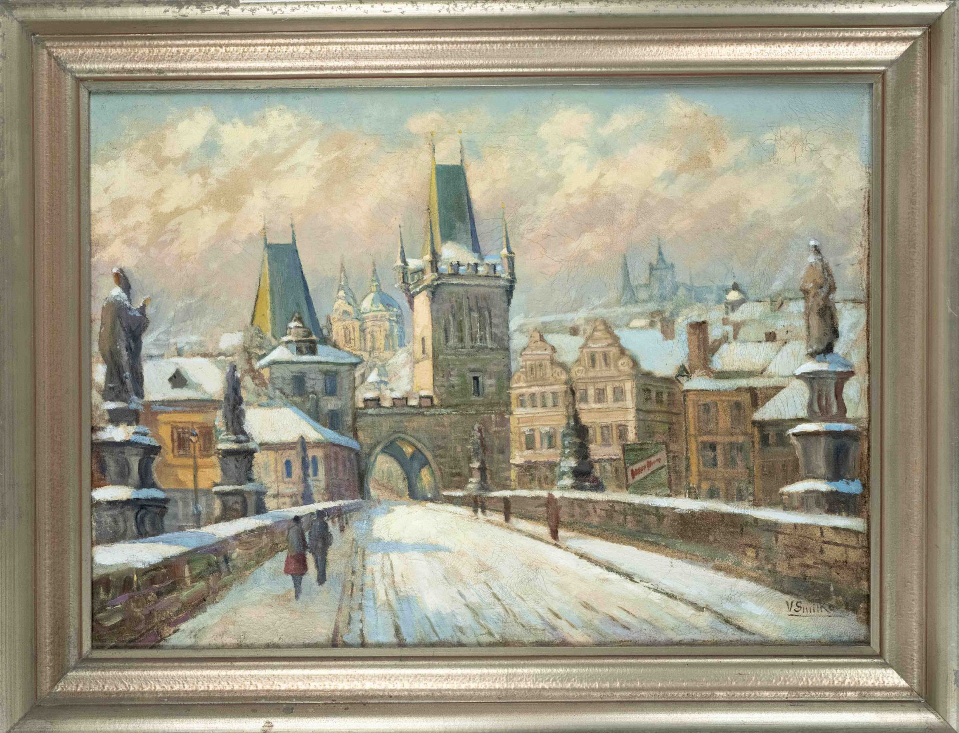 V. Smitko, 1st half of 20th century, ''Prague View in Winter'', oil/canvas, signed lower right, 50 x