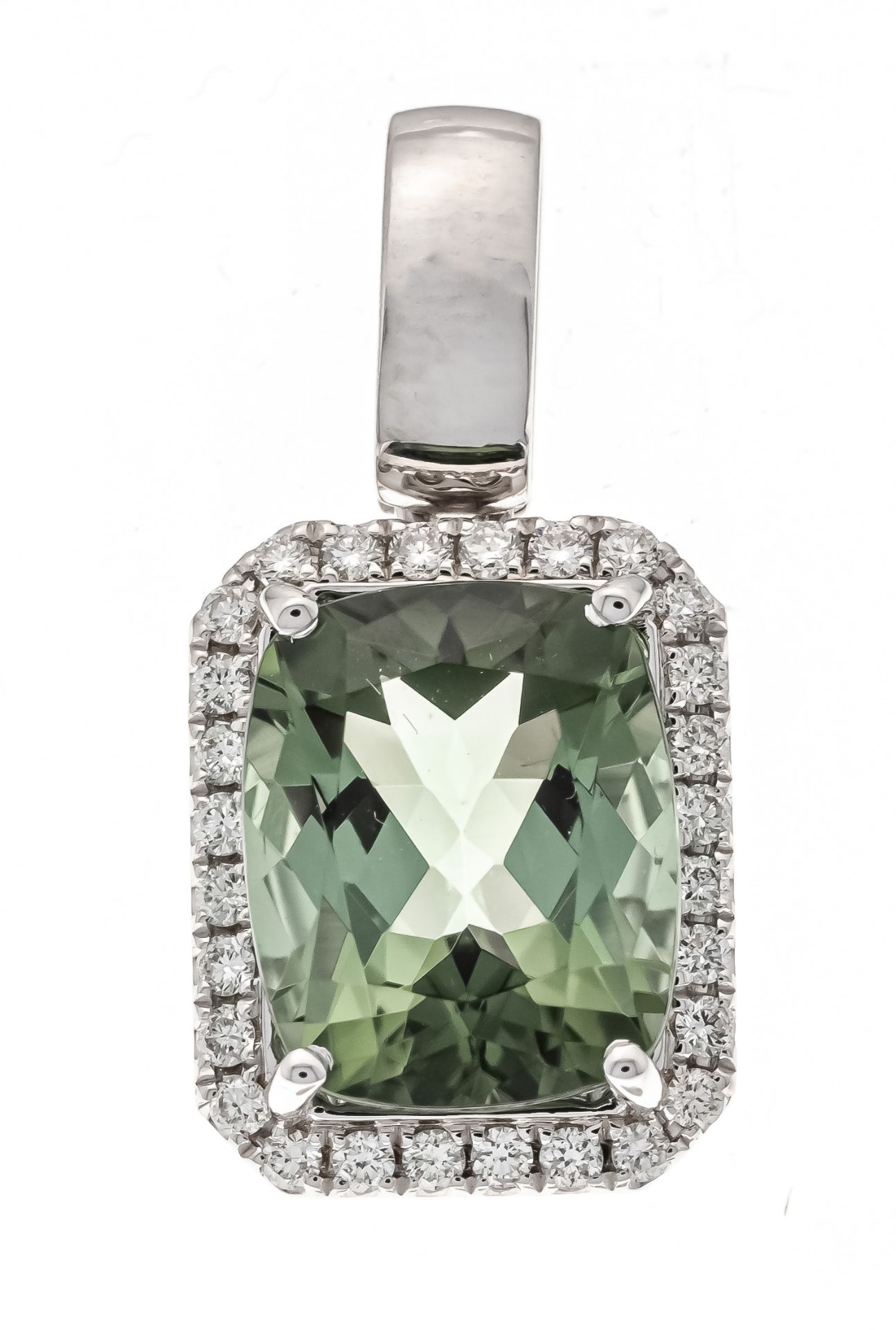 Tourmaline diamond pendant WG 750/000 with an antique-cut faceted tourmaline 4.7 ct fine blue and