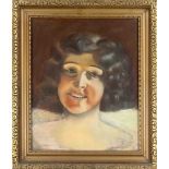 Anonymous portrait painter c. 1920, Portrait of a smiling woman en face, pastel on paper,