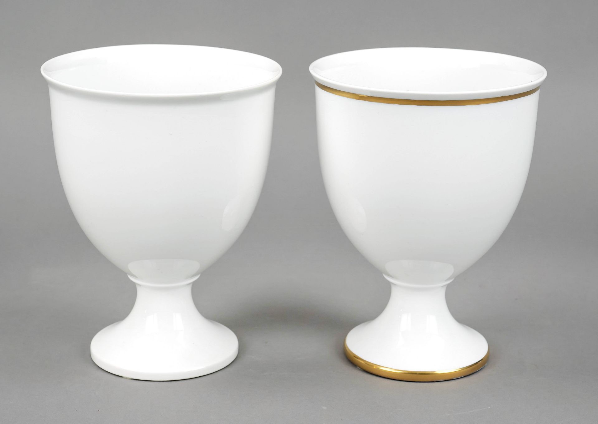 Two vases, KPM Berlin, marks 1962-92, 1st and 2nd choice, goblet shape, designed by Johannes Henke