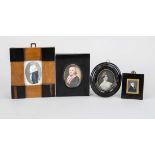 4 miniatures, 19th century, 3 portraits of gentlemen and one of a lady, polychrome on bone and
