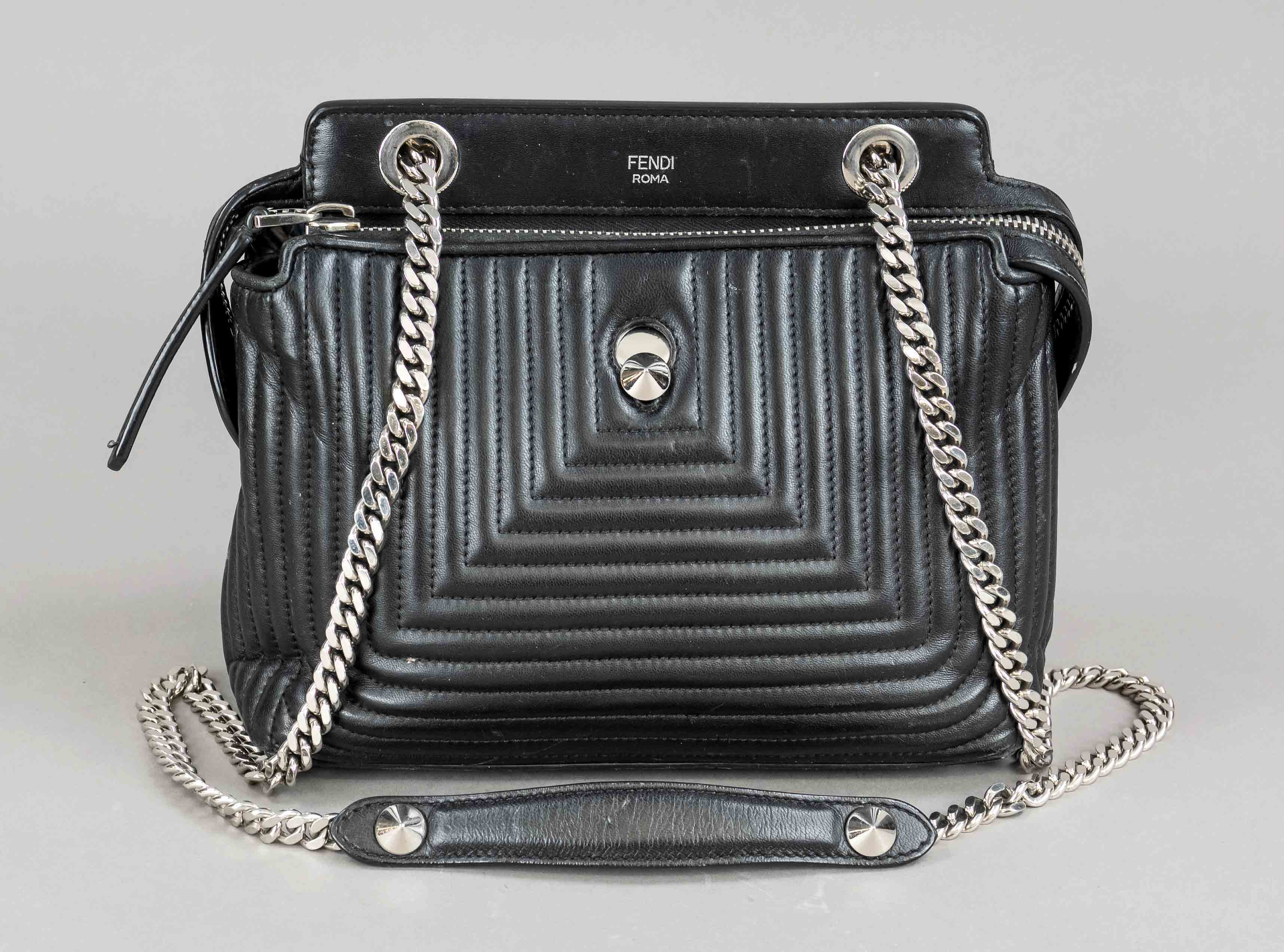 Fendi, Black Quilted Leather Dotcom Click Shoulder Bag, quilted black leather, silver-tone hardware,