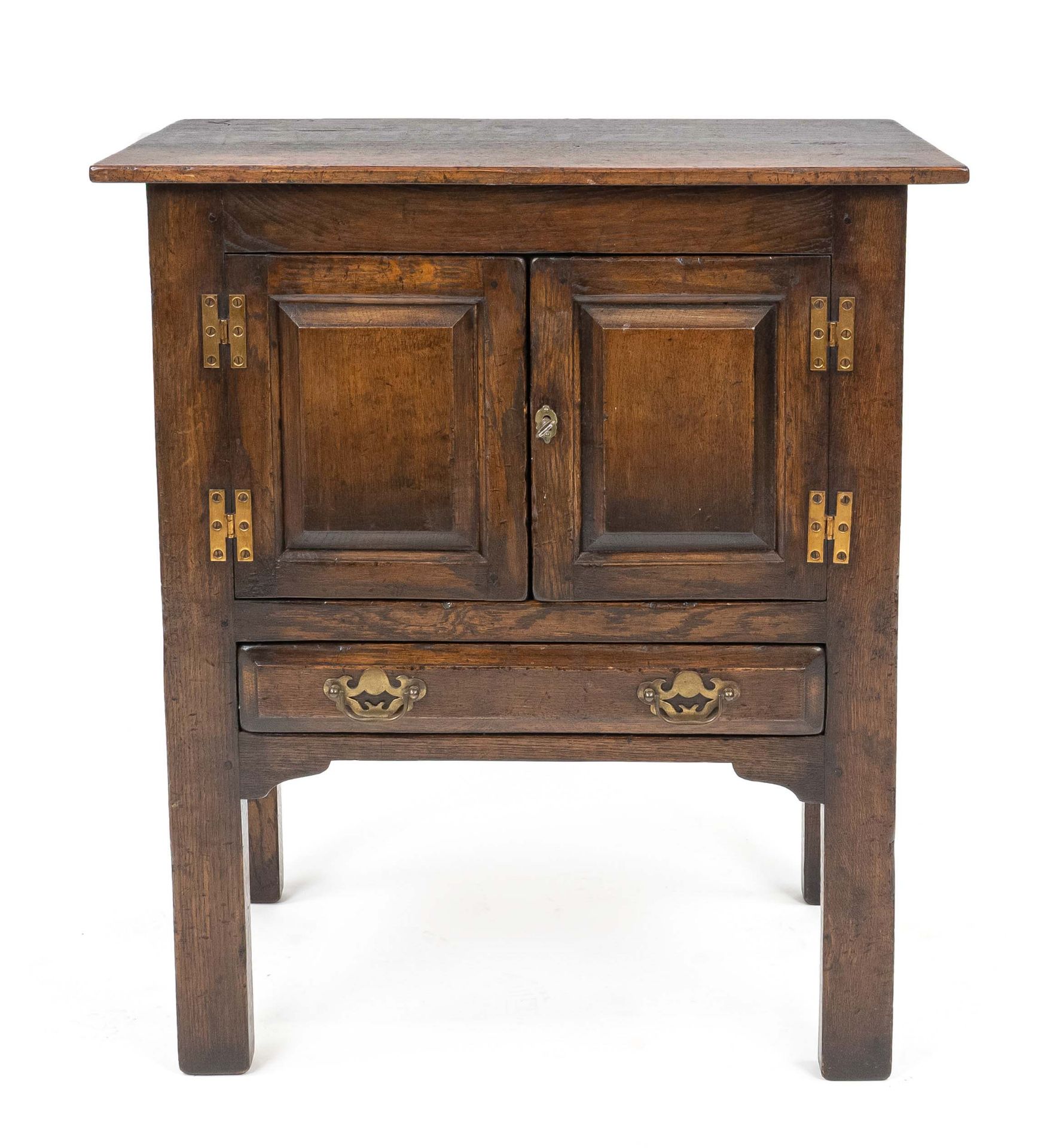 English side cabinet, 18th century, solid oak, 2-door corpus with drawer standing on high legs,