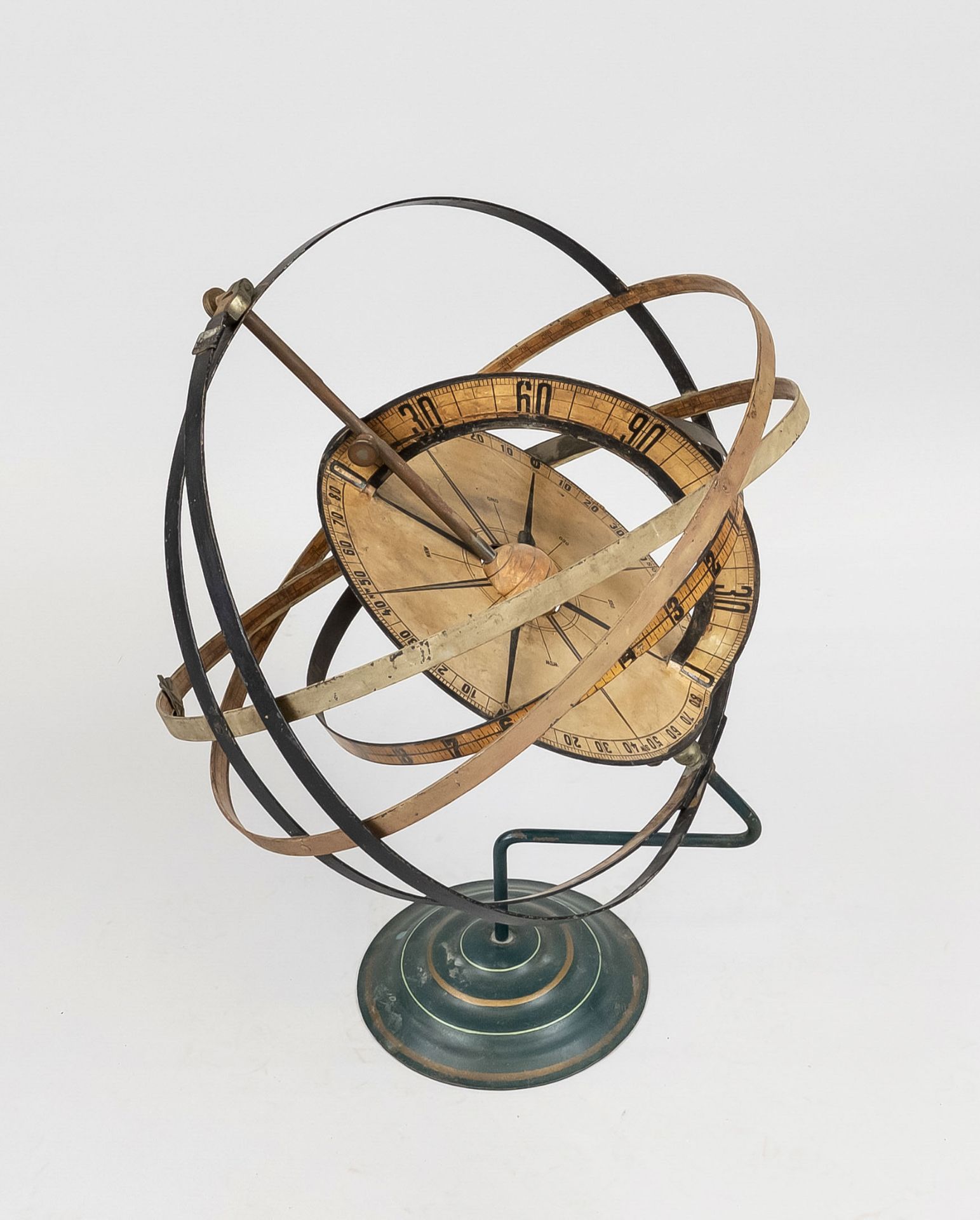 Armillary sphere/spherical astrolabe, probably end of 19th century, iron, polychrome painted and - Image 2 of 2