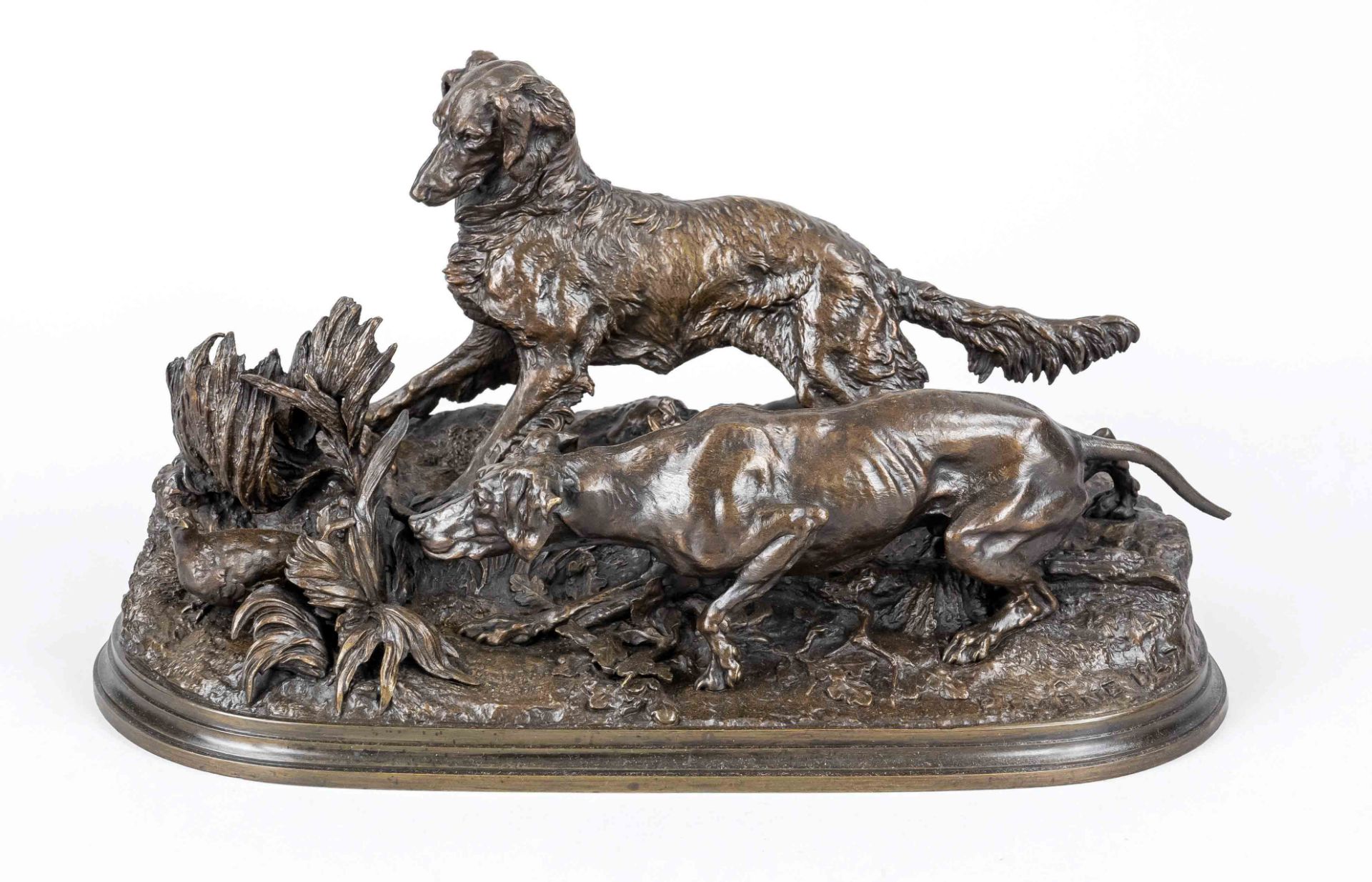 Pierre-Jules Mène (1810-1879), after, large hunting group of two dogs curiously approaching a