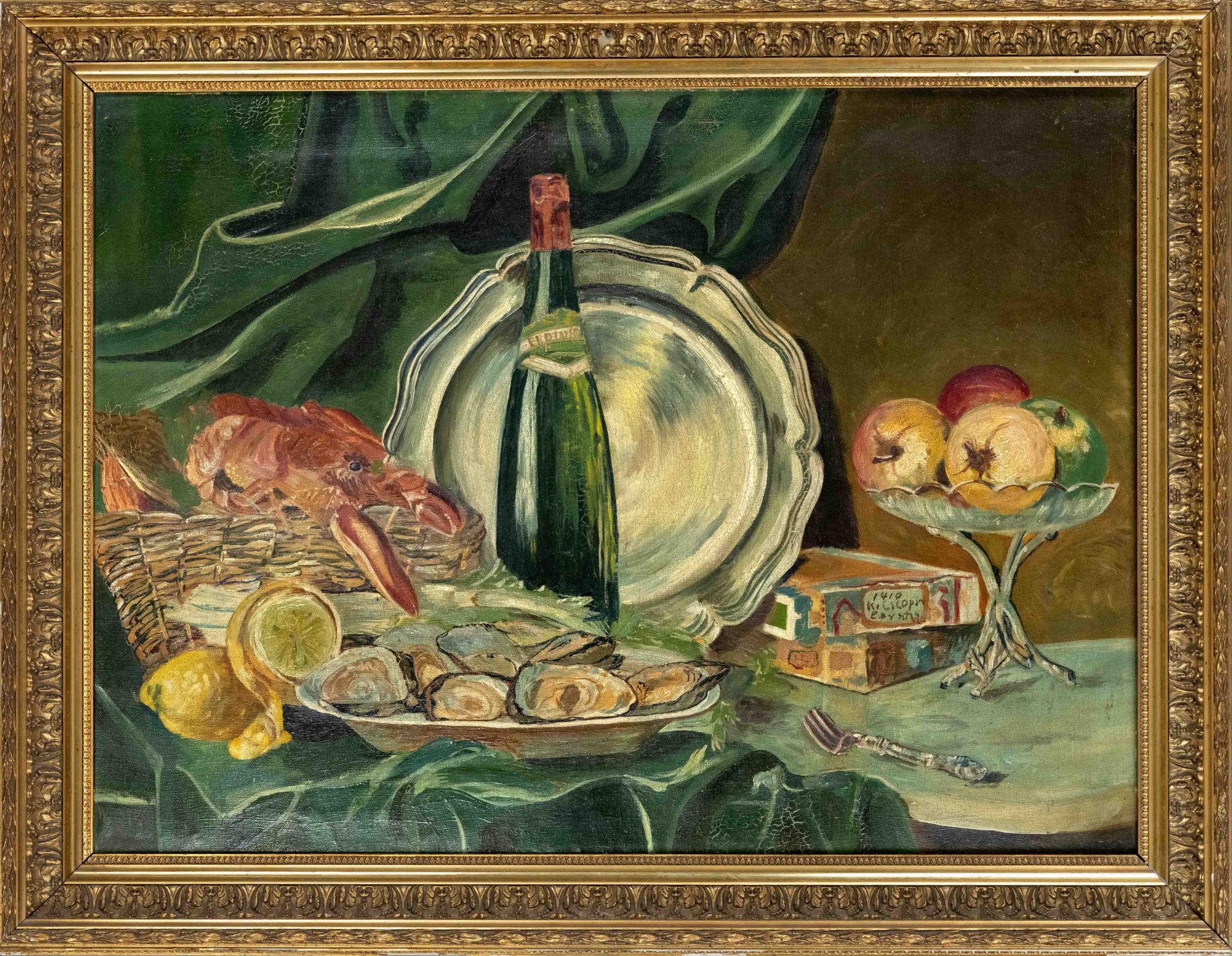 Unidentified painter c. 1900, Still Life with Oysters, oil on canvas, indistinctly signed & dated