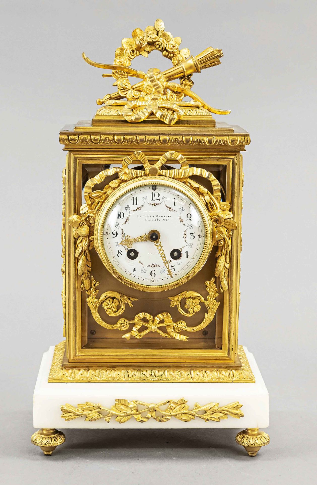 Glass pendulum indistinctly marked on the dial, 2nd half 19th c., three sides faceted glazed, on