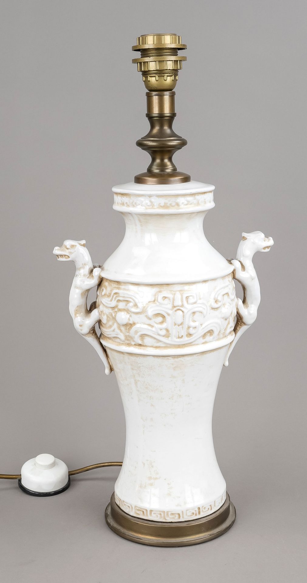 Porcelain lamp stand, China or Japan, probably around 1900, porcelain in the shape of a hu vase with