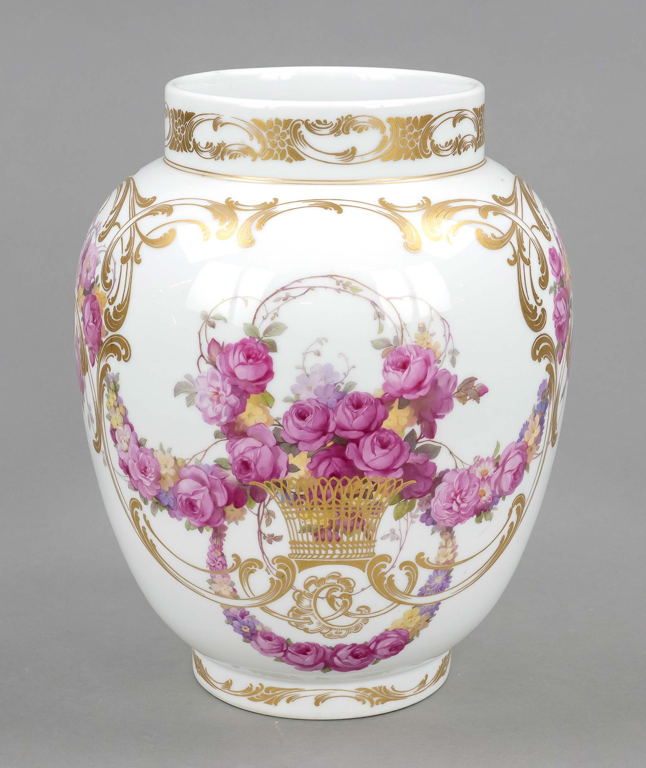 Jugenstil vase, KPM Berlin, c. 1900, 1st choice, red imperial apple mark, form Apothekergefäß, lid - Image 2 of 2