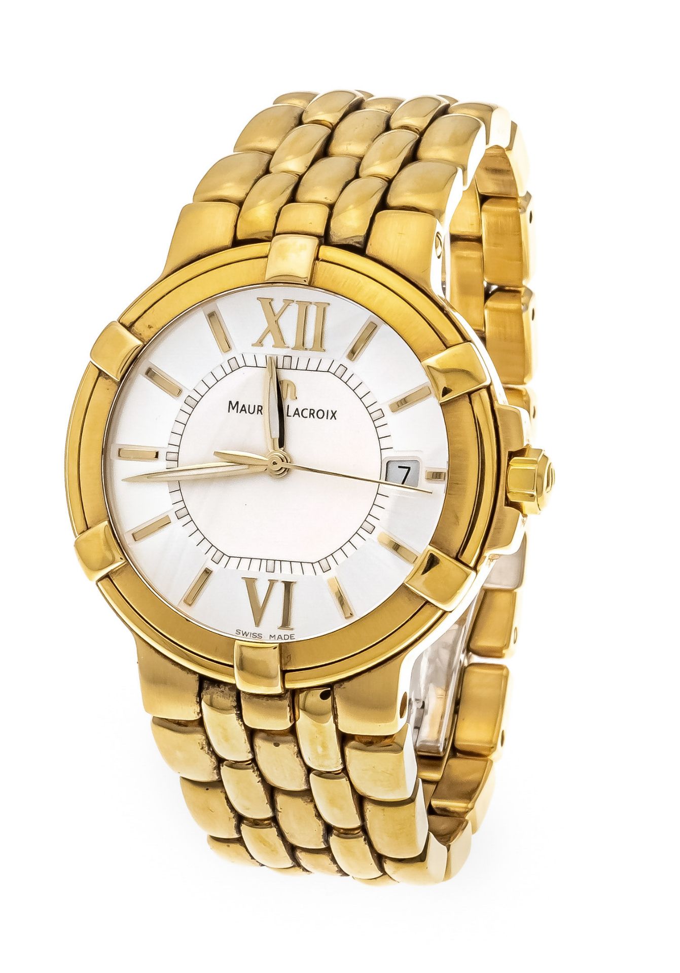 Maurice Lacroix men's quartz watch, ref. CA1107, gold plated case and bracelet, silverf. Dial with