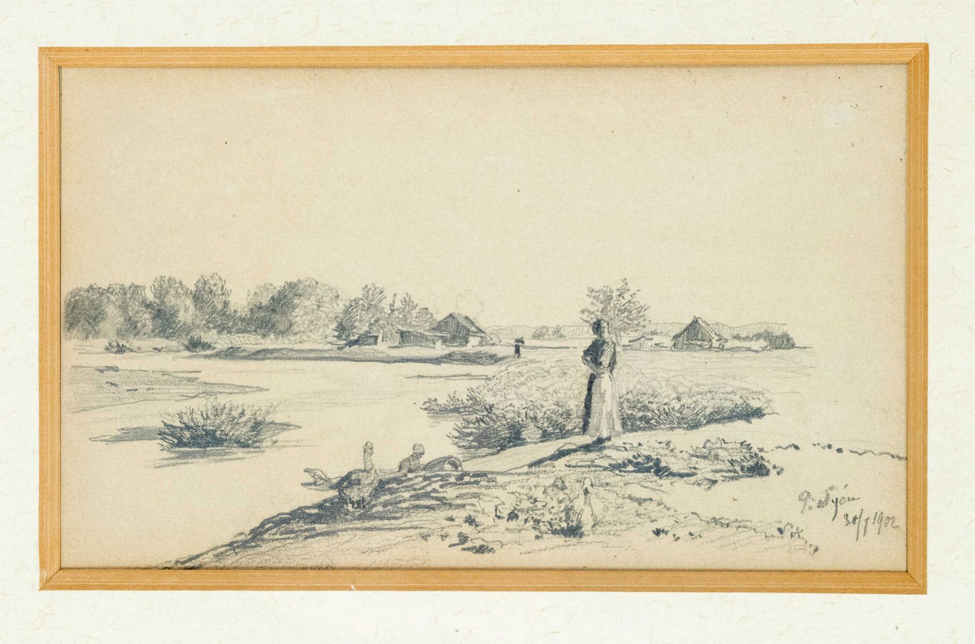 Paul Wilhelm Tübbecke (1848-1924), 2 pencil drawings: ''An der Waag in Ungarn'' and ''Eisbrechen - Image 2 of 2