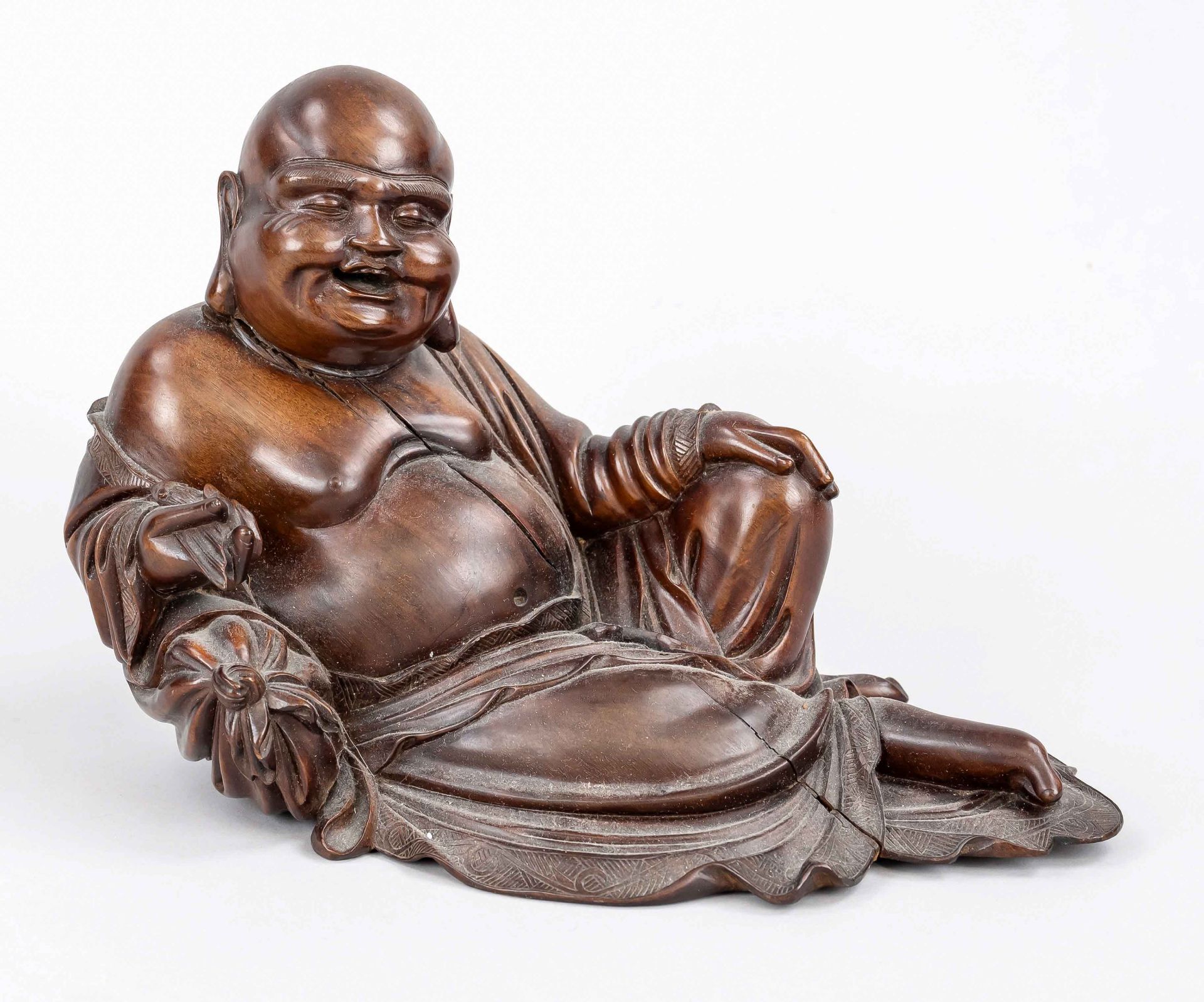 Warehousing budai, China, 20th c., carved rosewood in the shape of the so-called potbellied budai