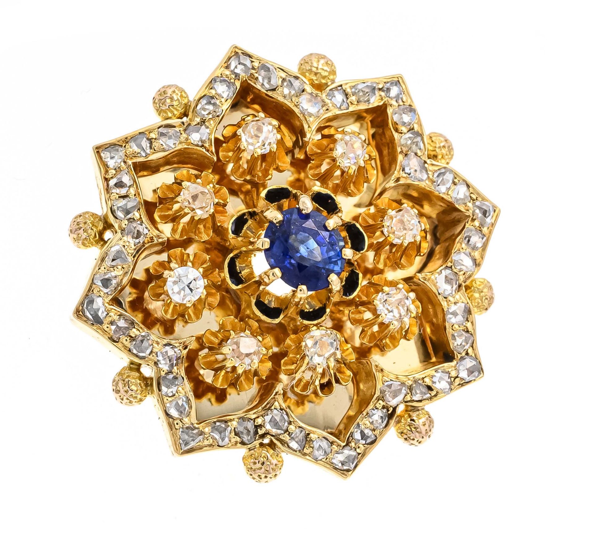 Sapphire diamond emblem GG 585/000 unstamped, tested, to be pinned through a buttonhole, with a