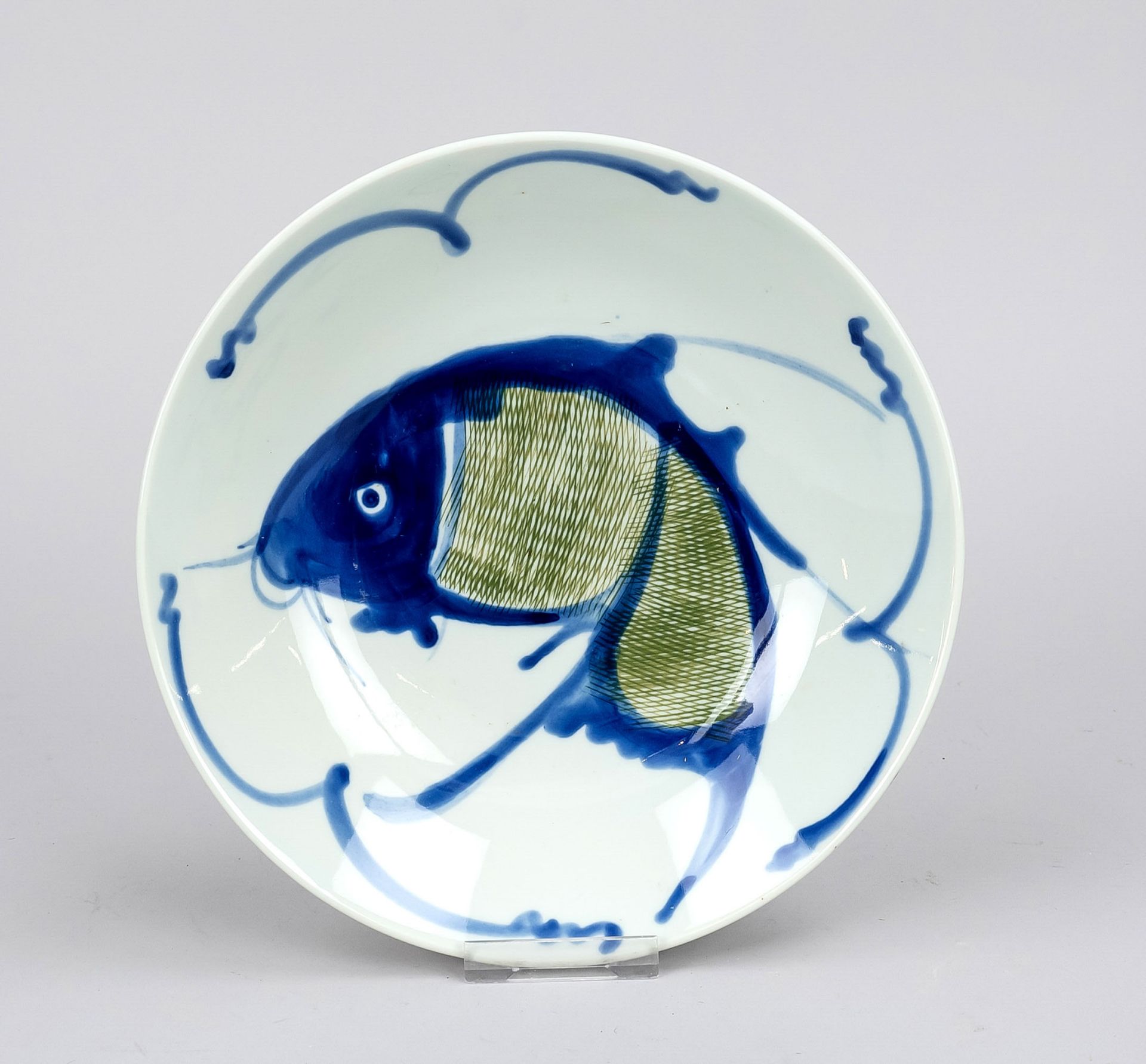 Fish Dish No 1, China, 19th/20th c., deep porcelain fish dish with coabalt blue and copper green