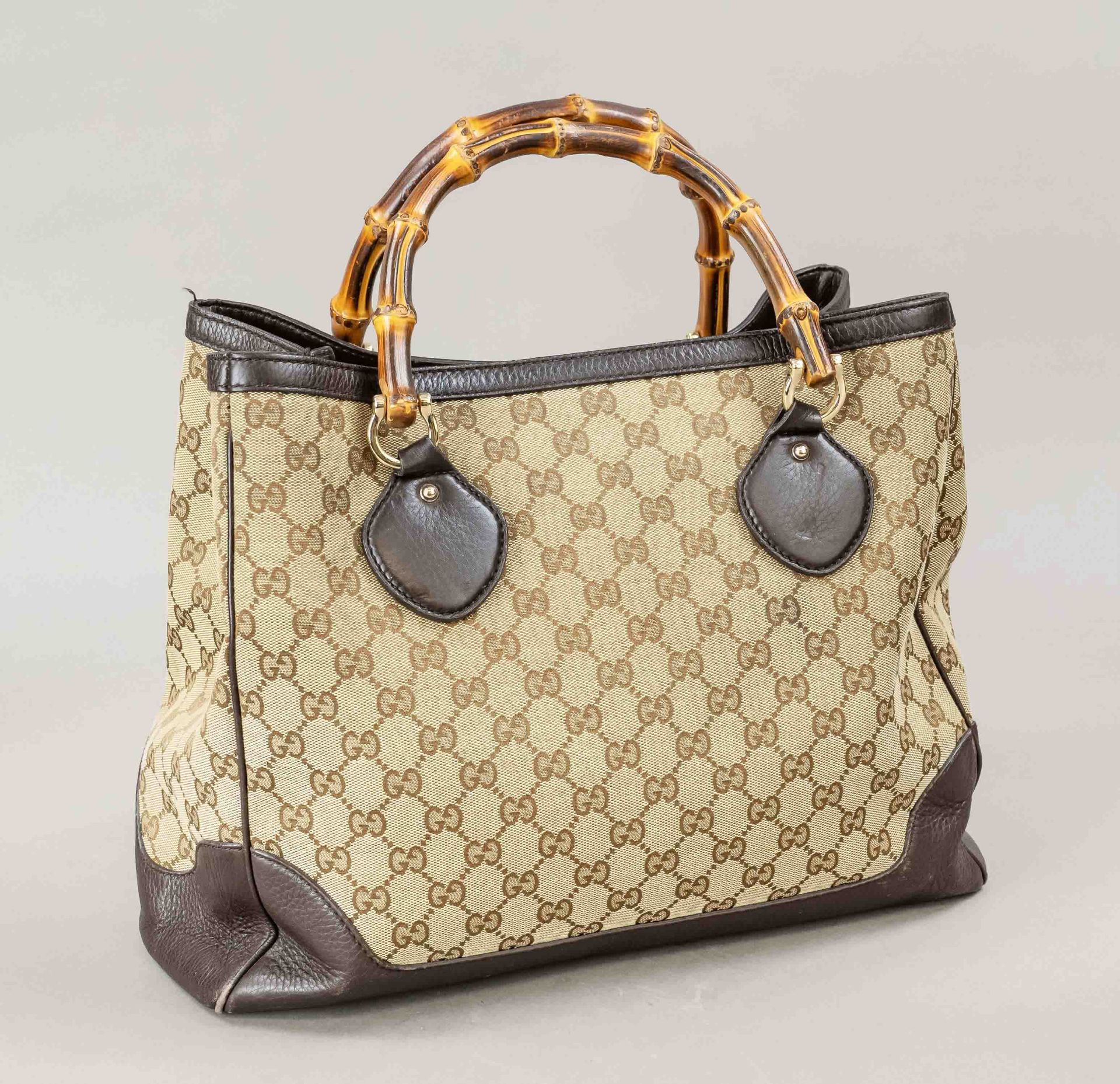 Gucci, Vintage Diana Bamboo Tote Bag, sand-colored canvas with GG Supreme logo in repeat and dark